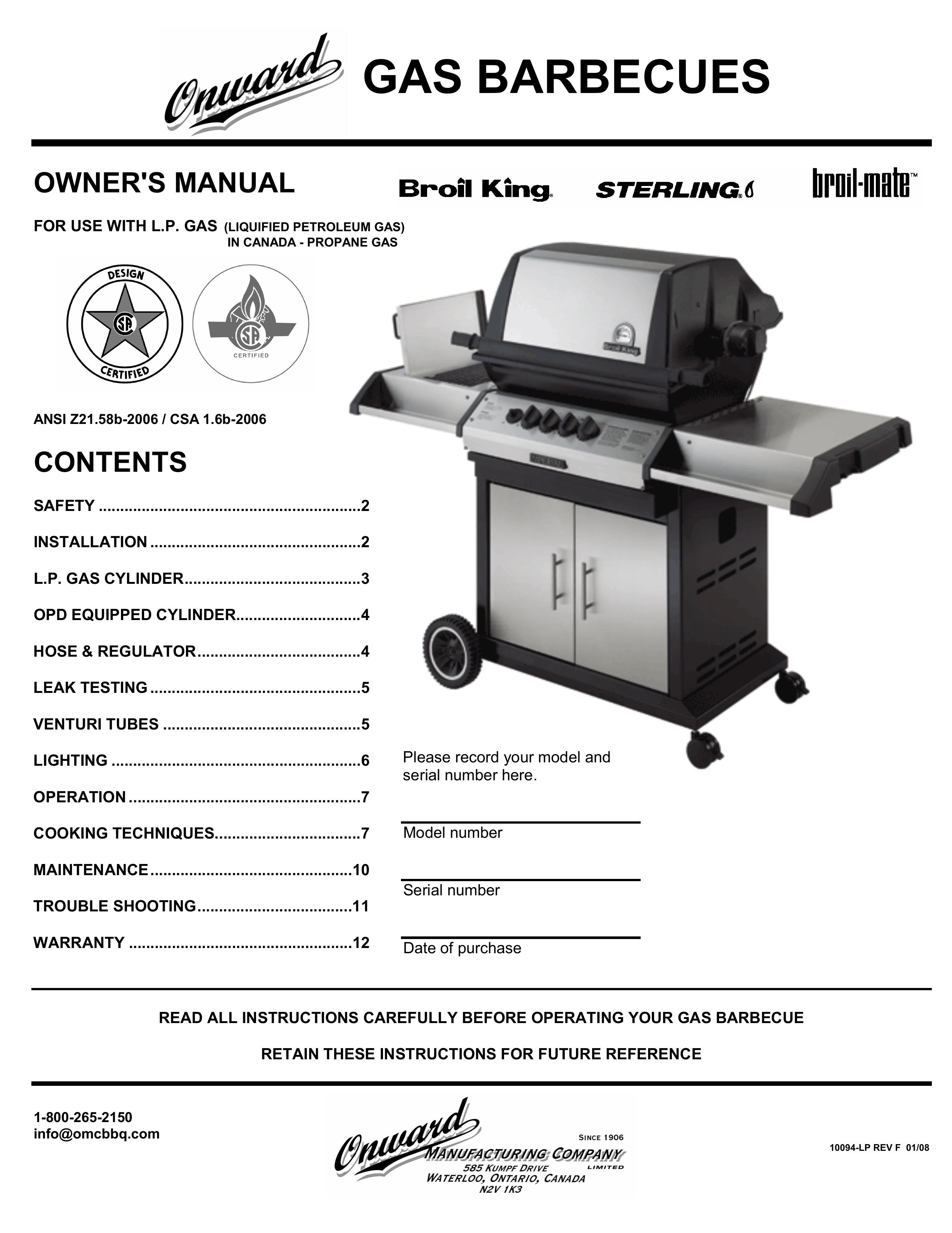 Broil-Mate 115994 LP Gas Grill User Manual