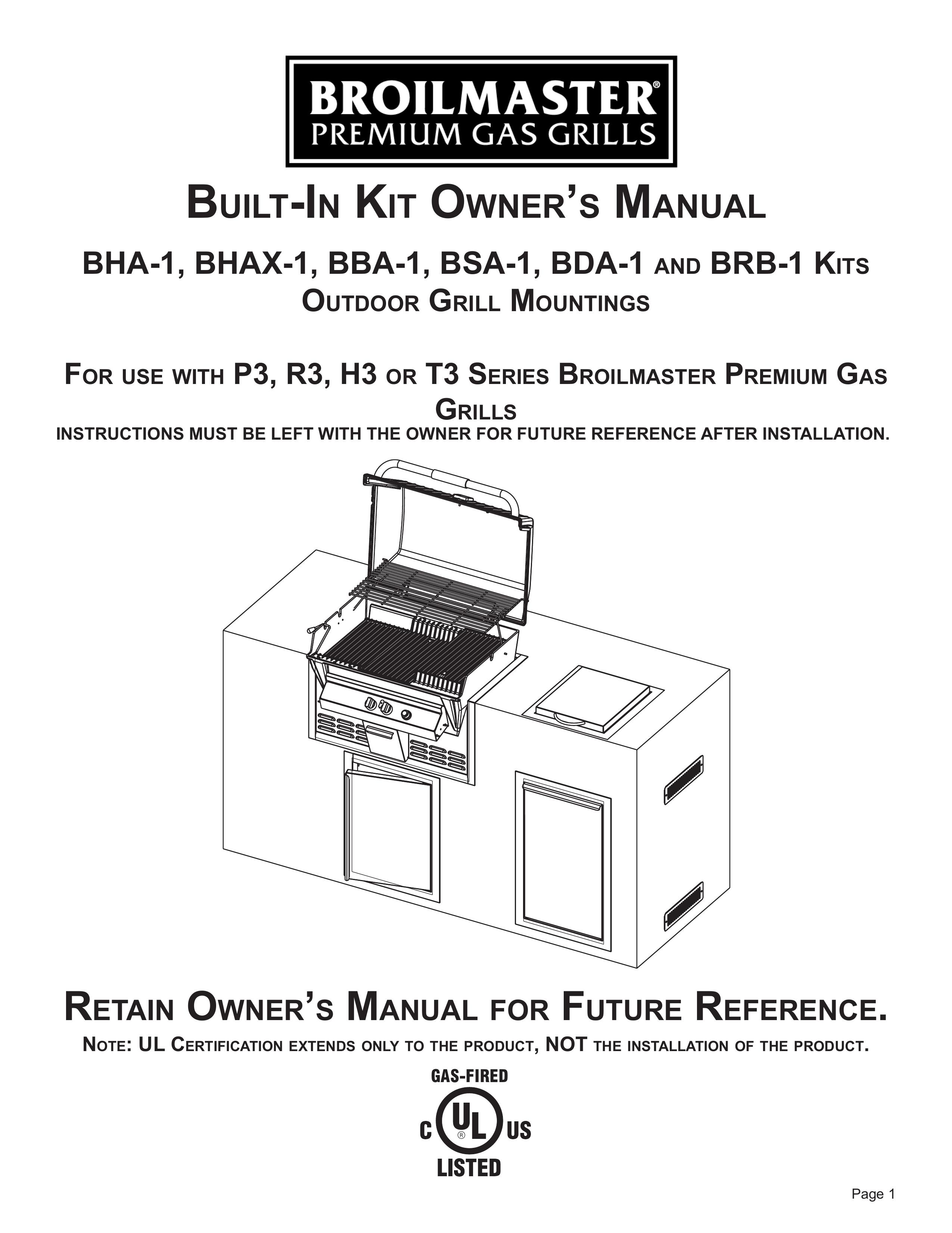 Broilmaster BHA-1 Gas Grill User Manual