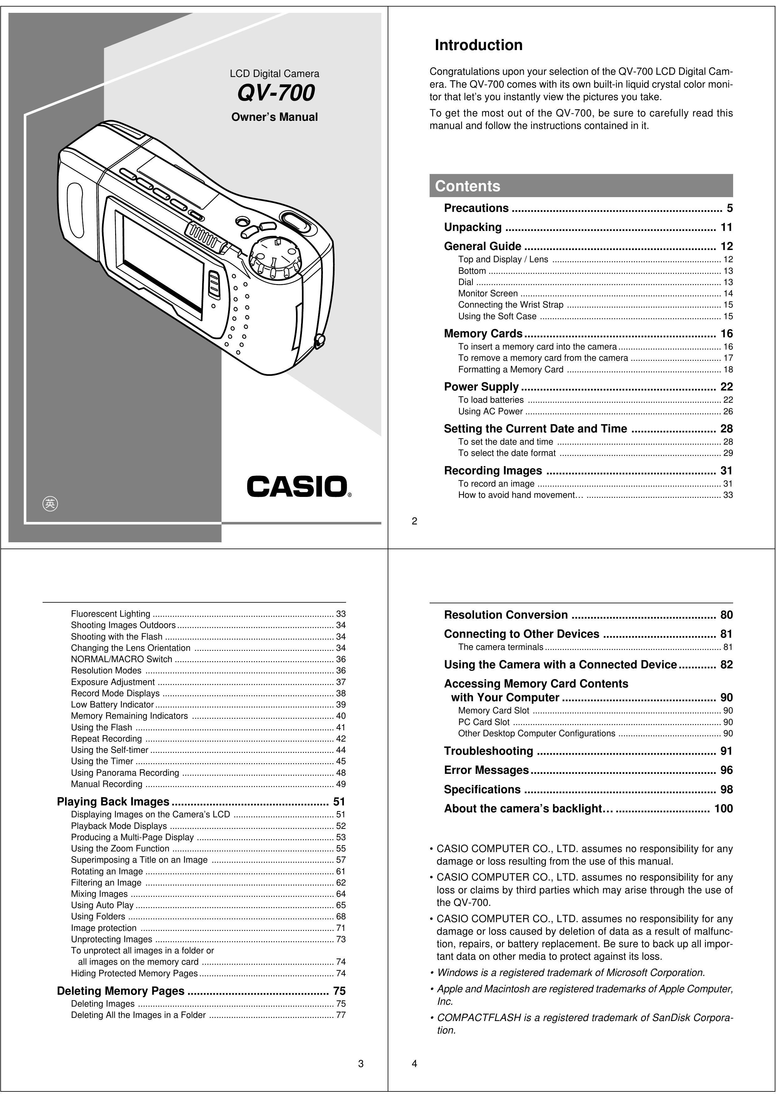Casio QV-700 Gas Grill User Manual