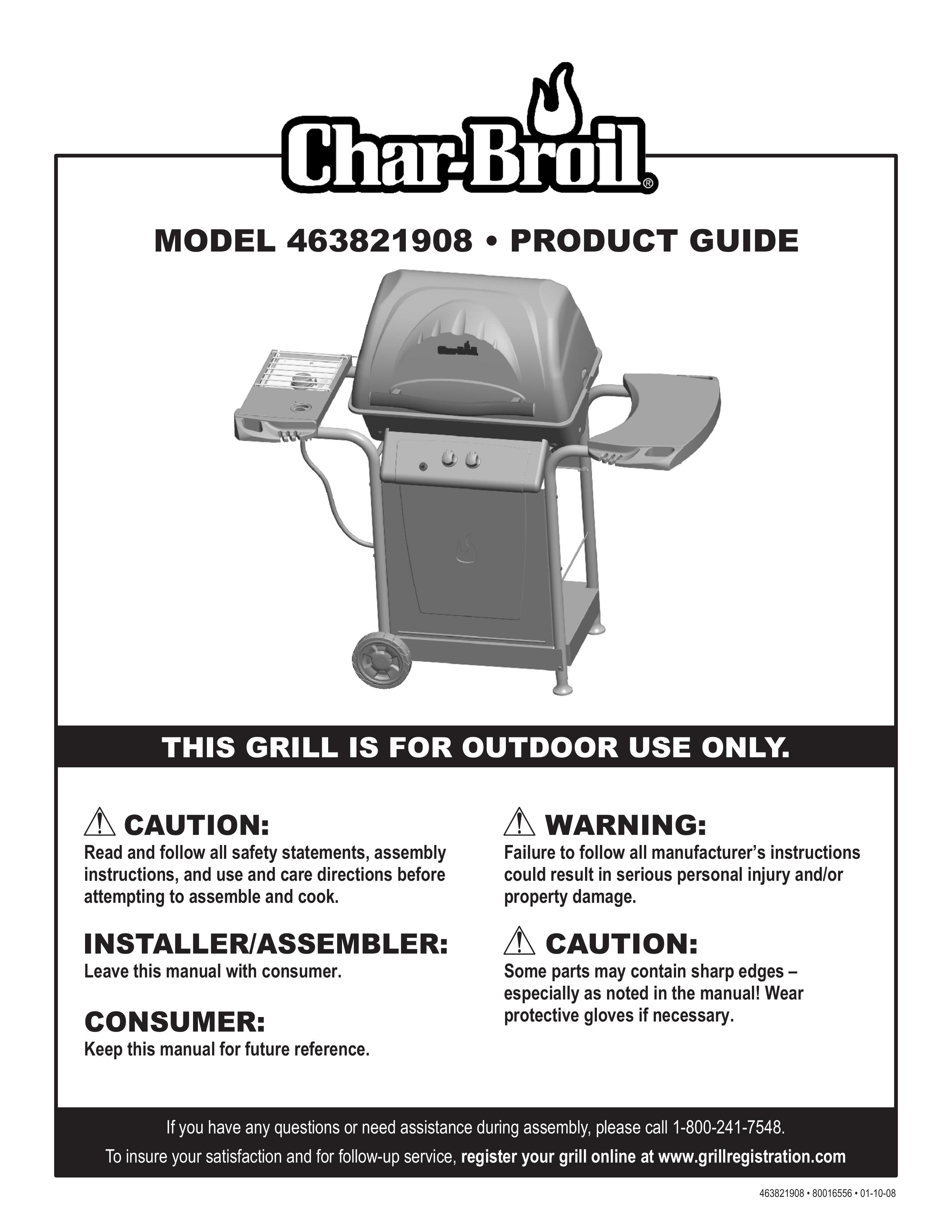 Char-Broil 463821908 Gas Grill User Manual