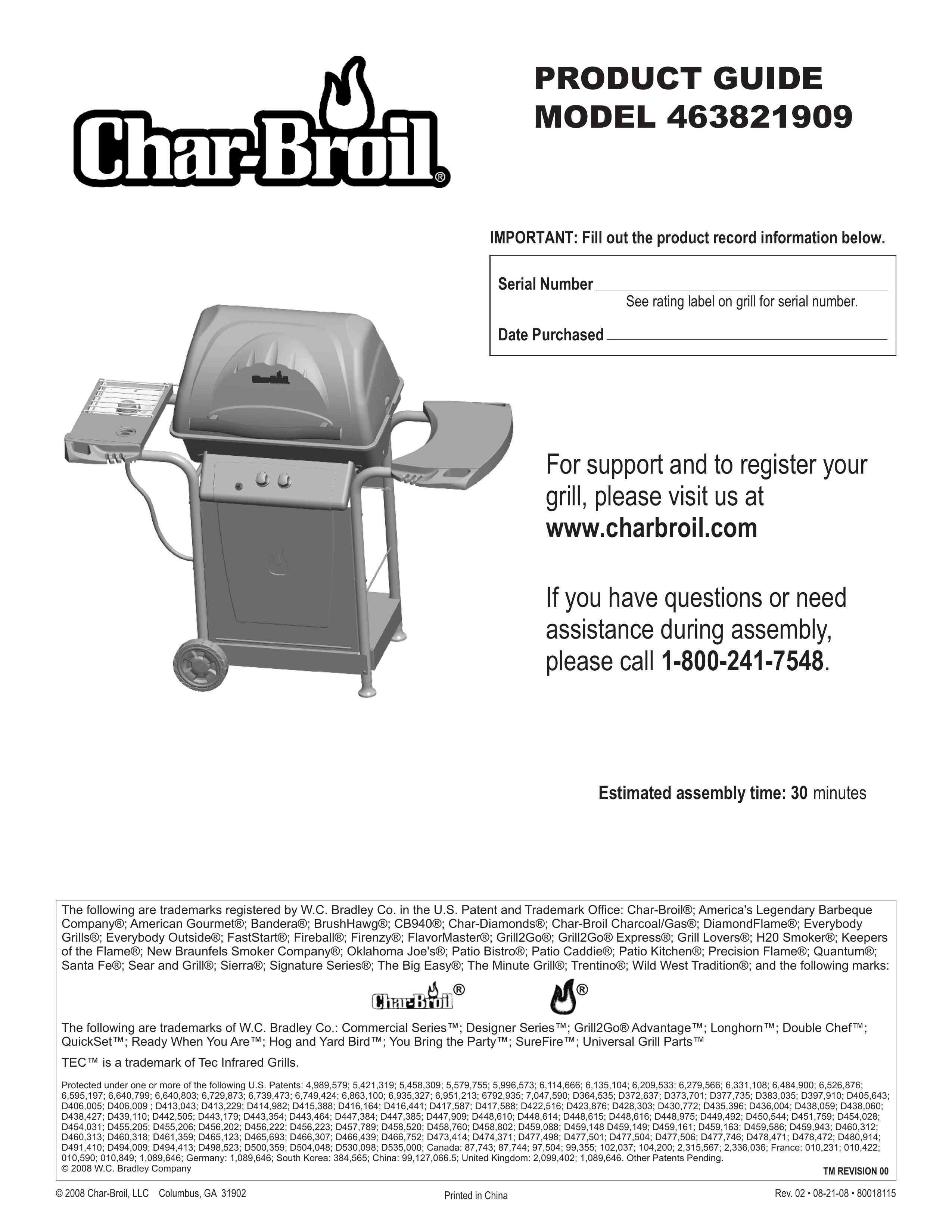 Char-Broil 463821909 Gas Grill User Manual