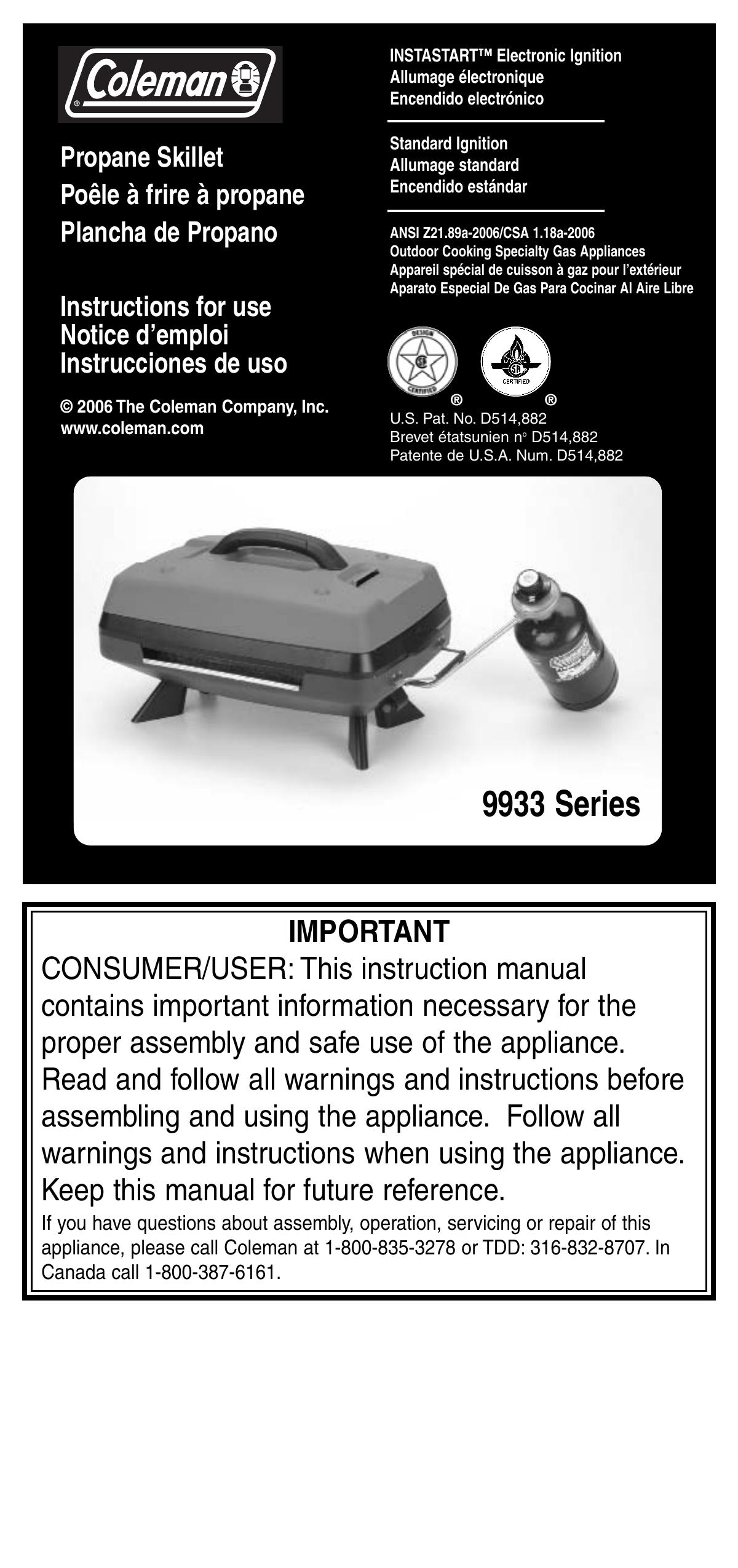 Coleman 9933 Gas Grill User Manual