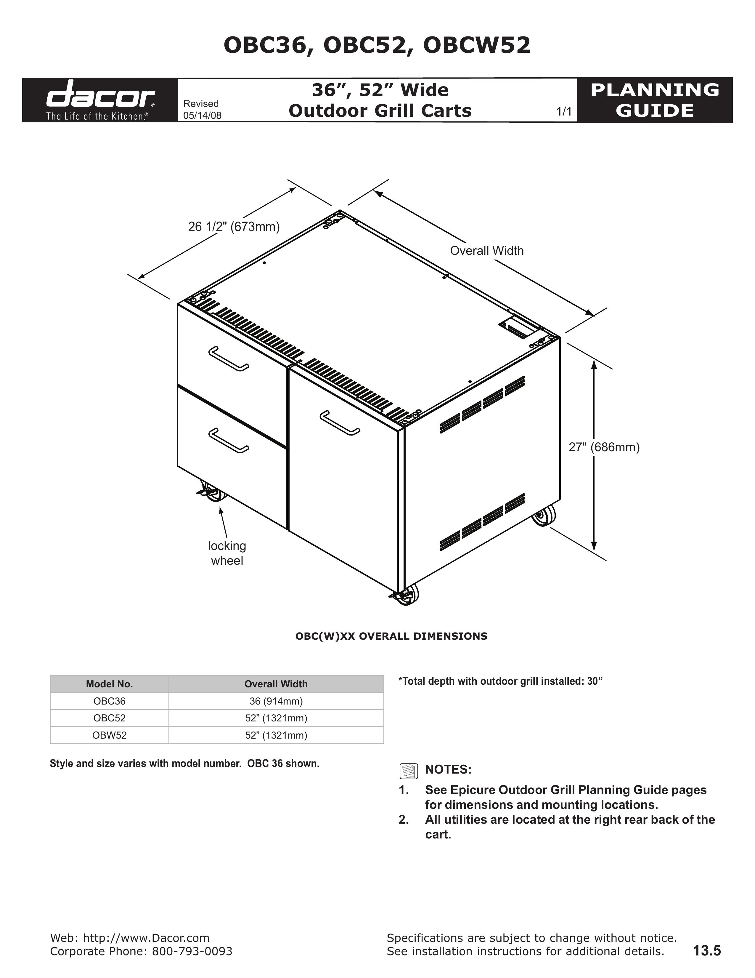 Dacor OBC52 Gas Grill User Manual