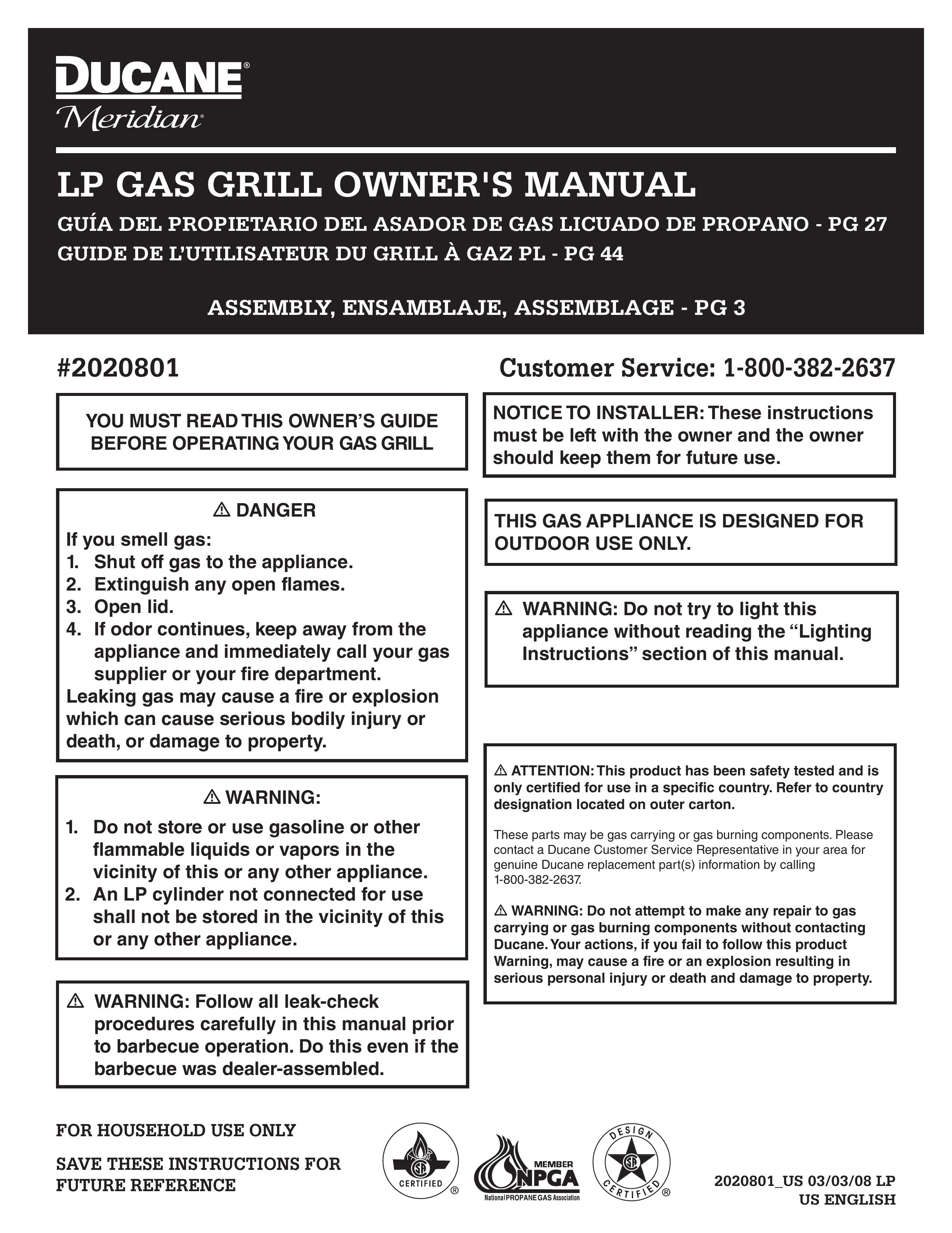 Ducane 2020801 Gas Grill User Manual