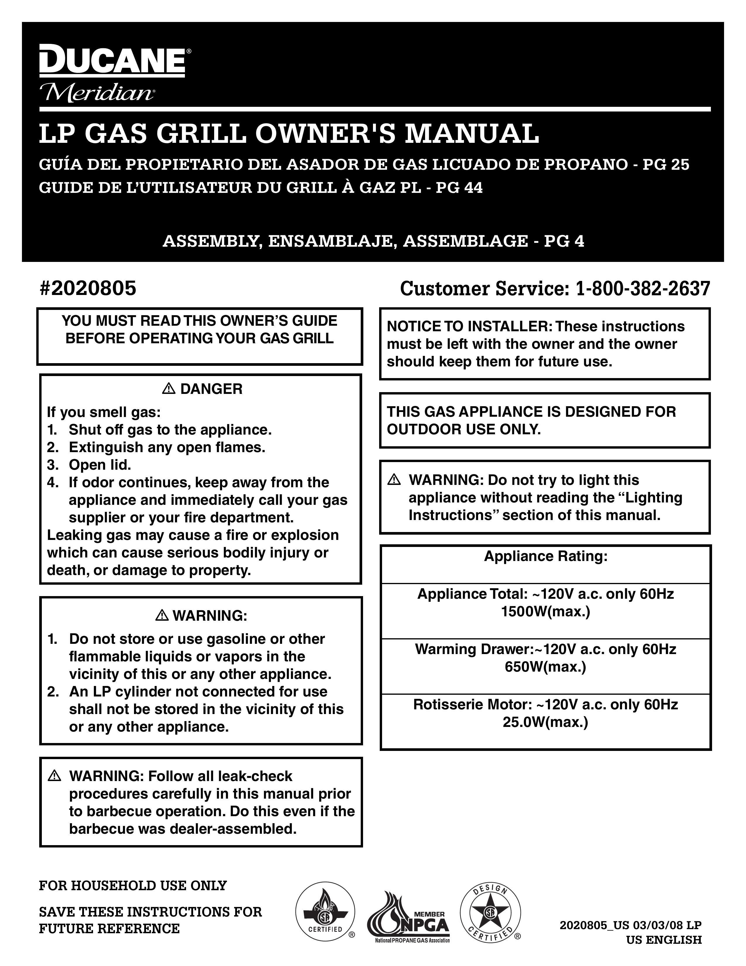 Ducane 2020805 Gas Grill User Manual