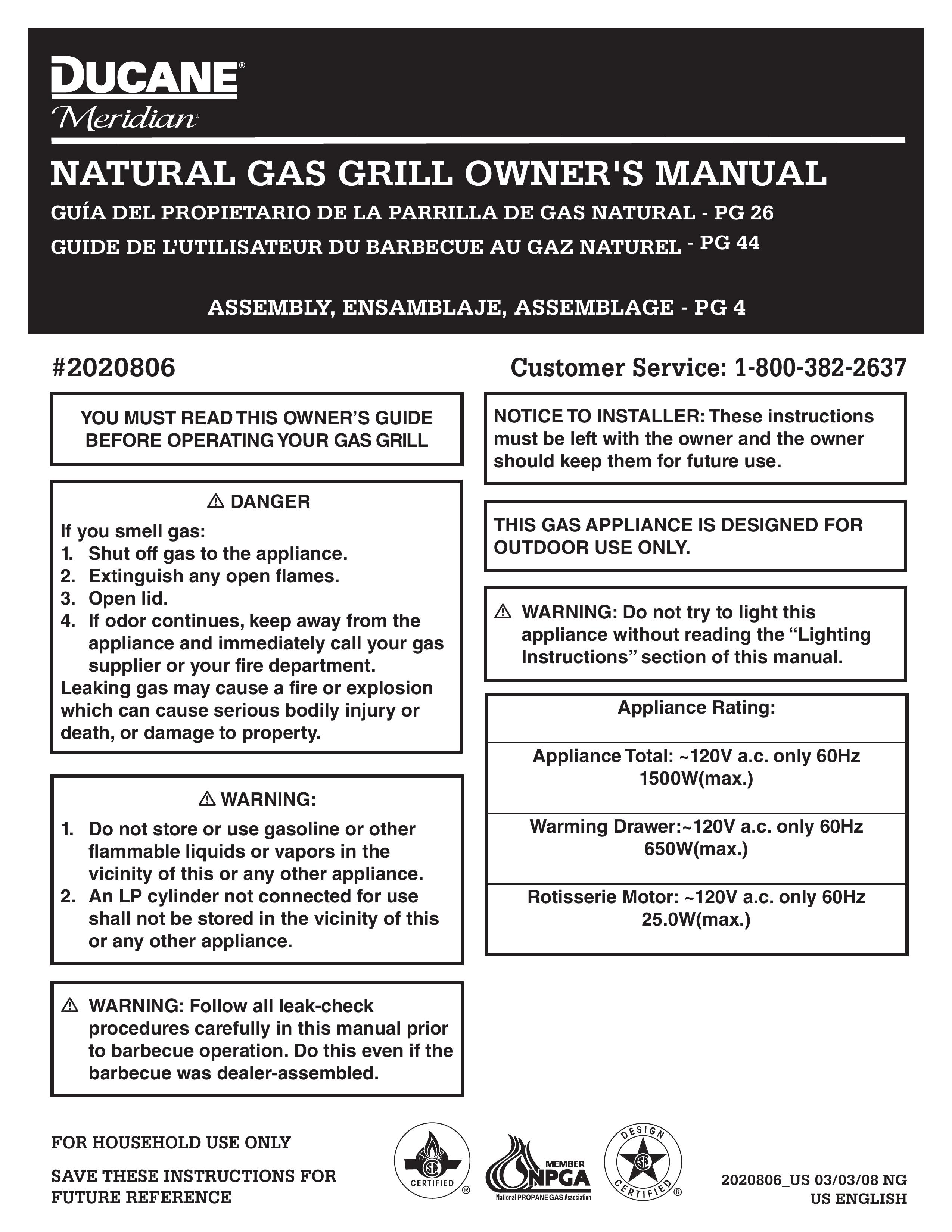 Ducane 2020806 Gas Grill User Manual