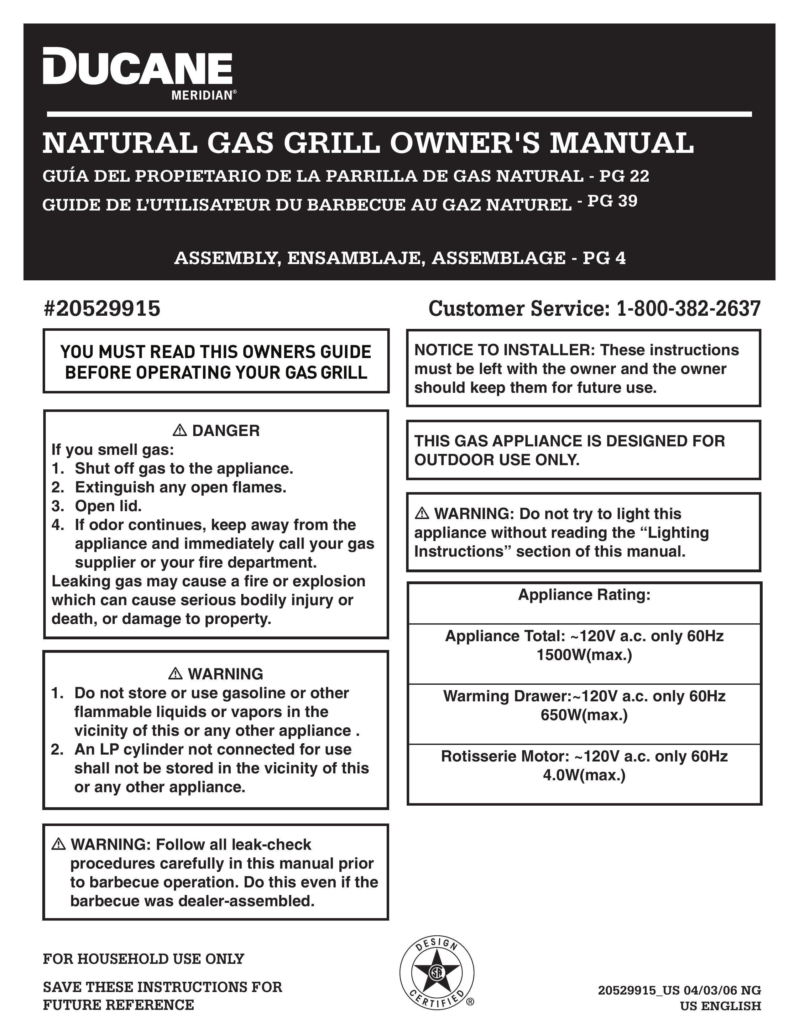Ducane 20529915 Gas Grill User Manual