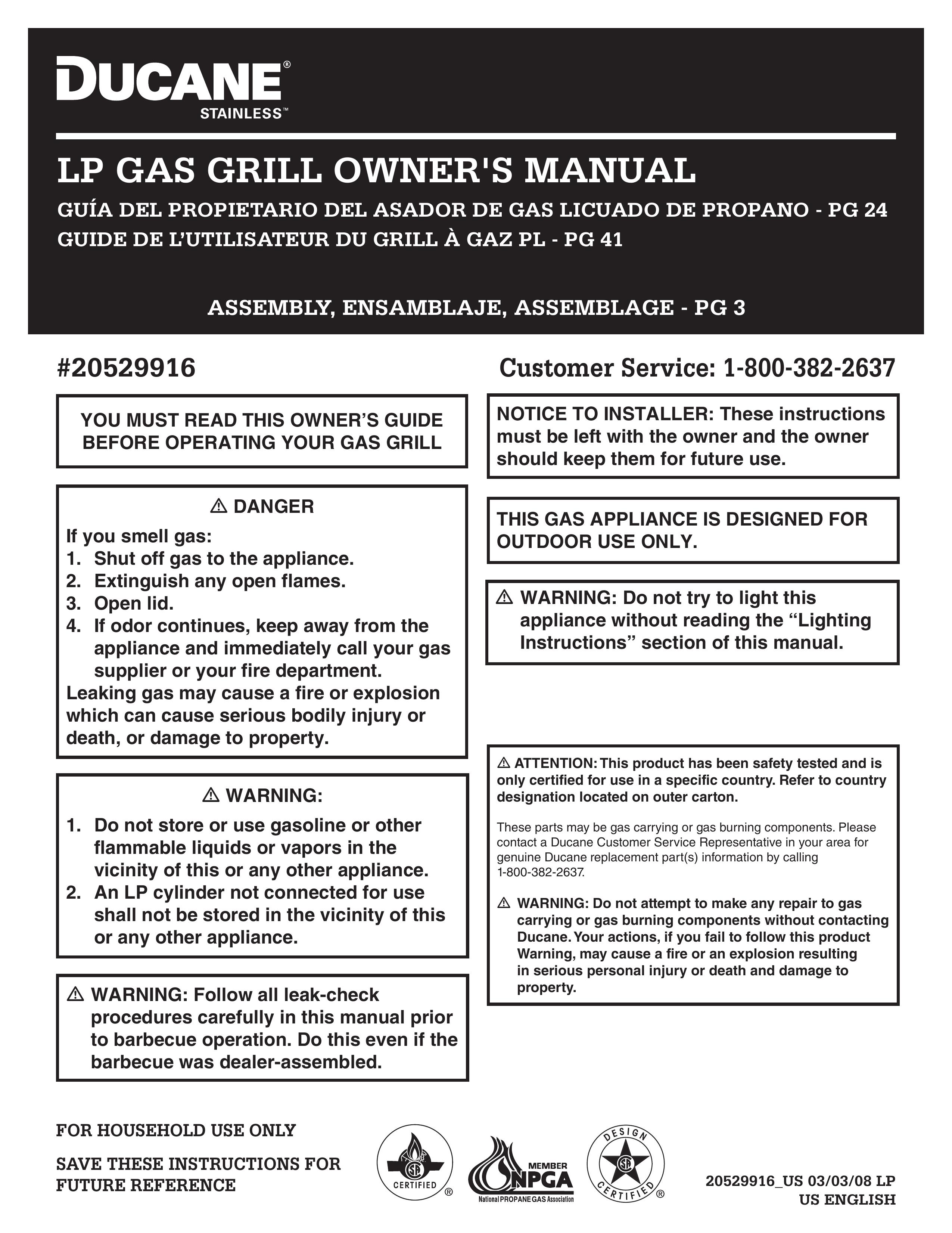 Ducane 20529916 Gas Grill User Manual