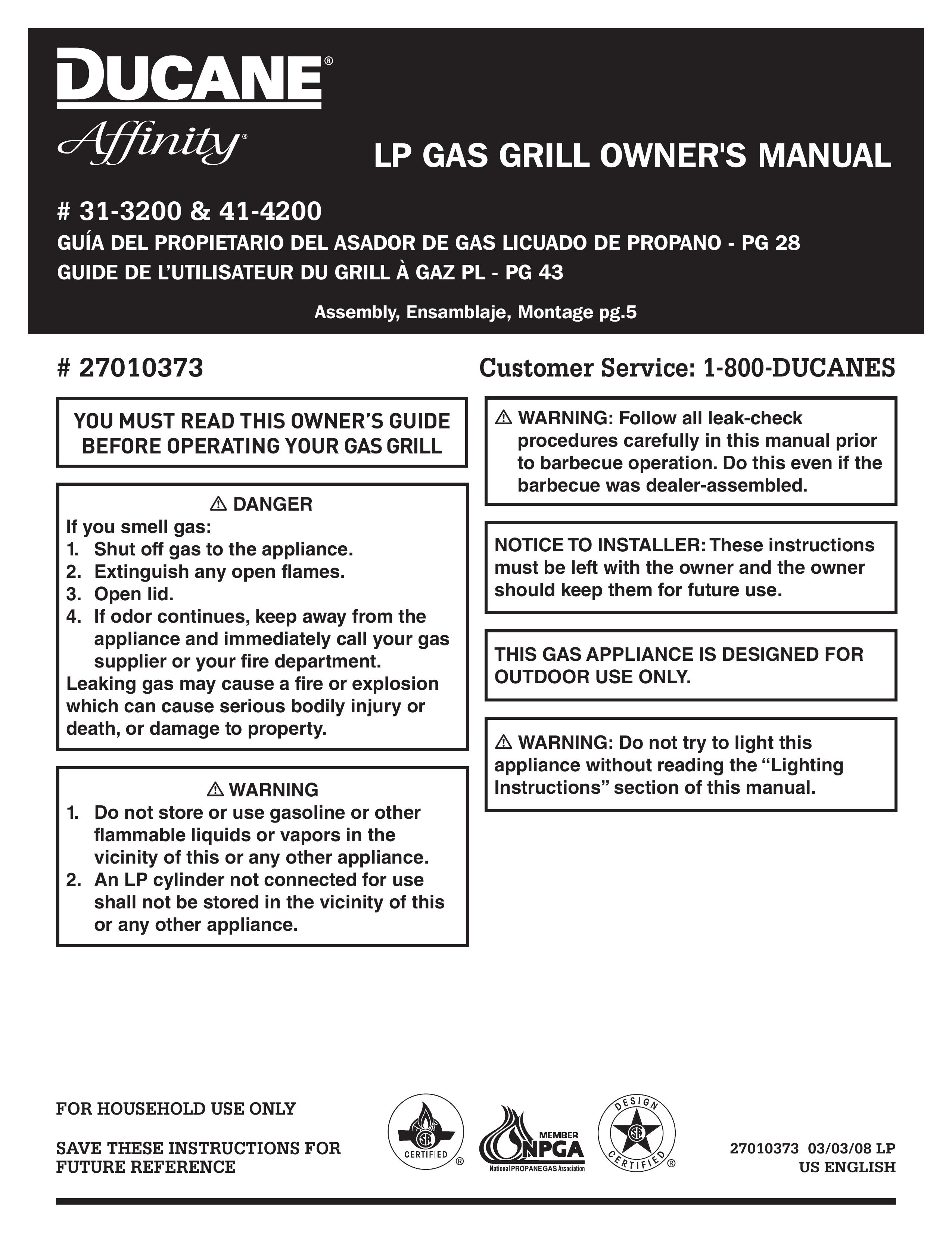 Ducane 31-3200 Gas Grill User Manual