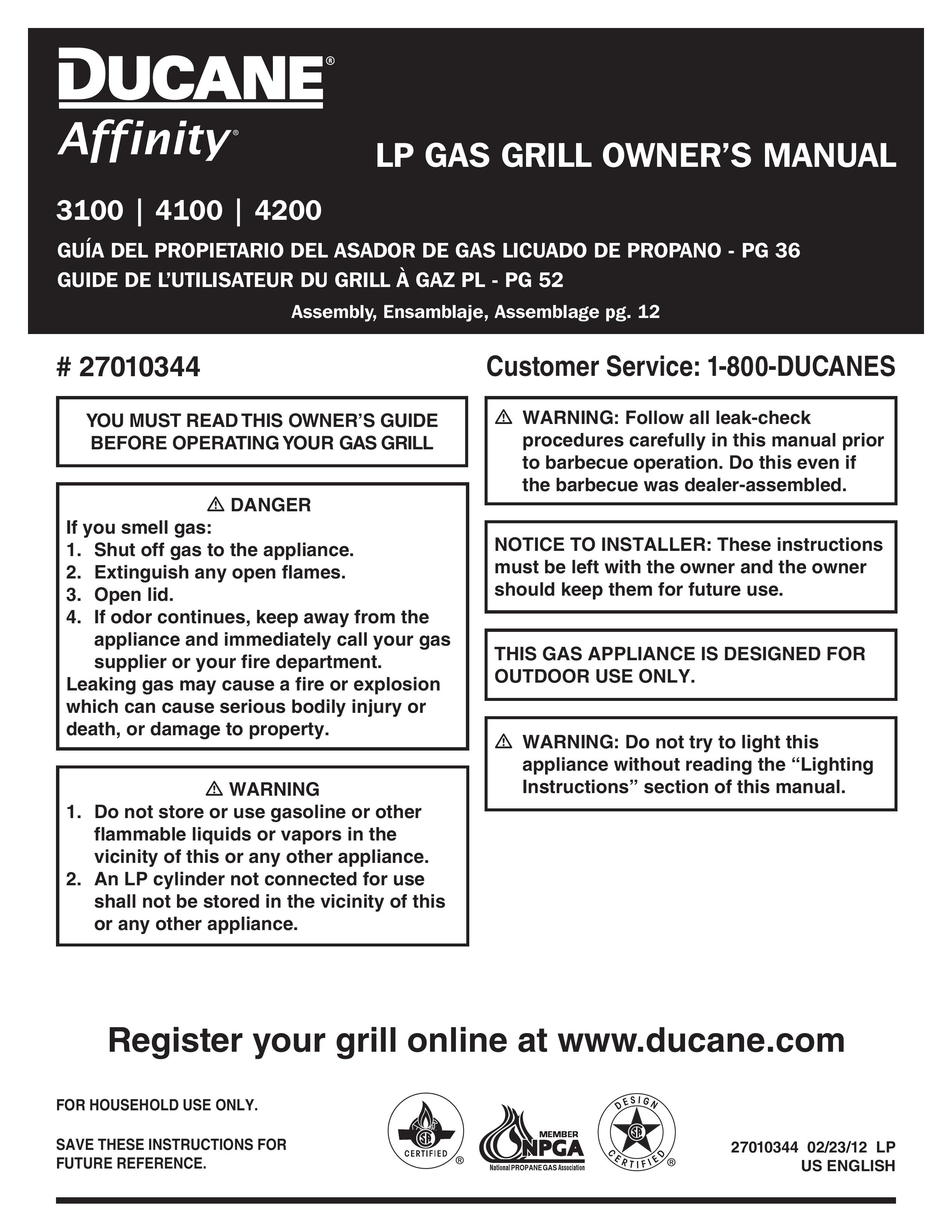 Ducane 3100 | 4100 | 4200 Gas Grill User Manual