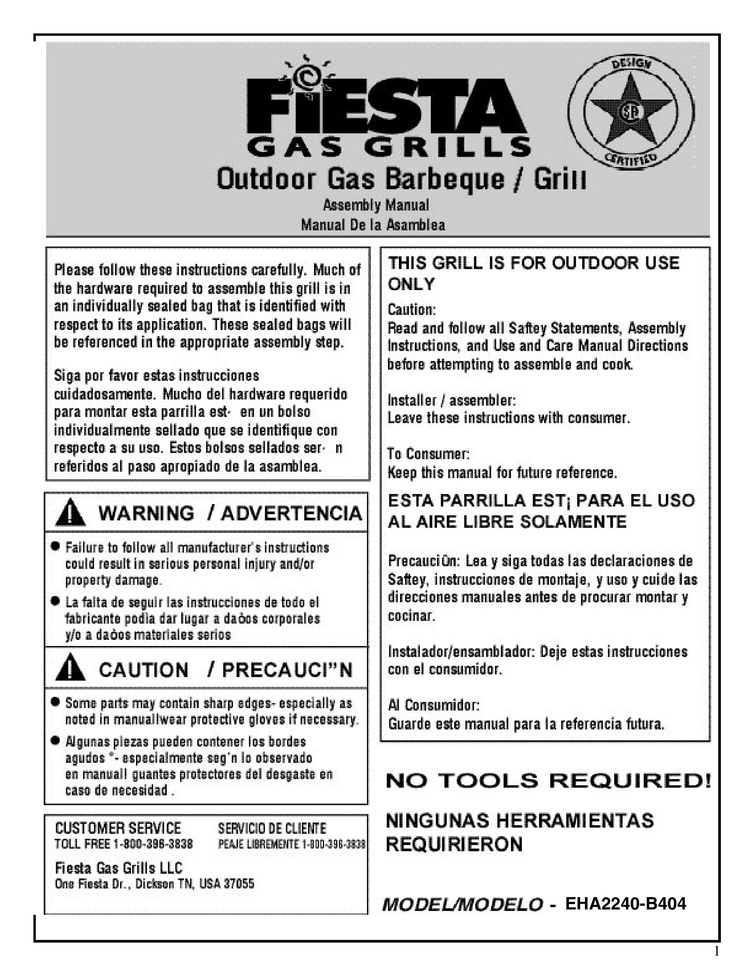 Fiesta EHA2240-B404 Gas Grill User Manual
