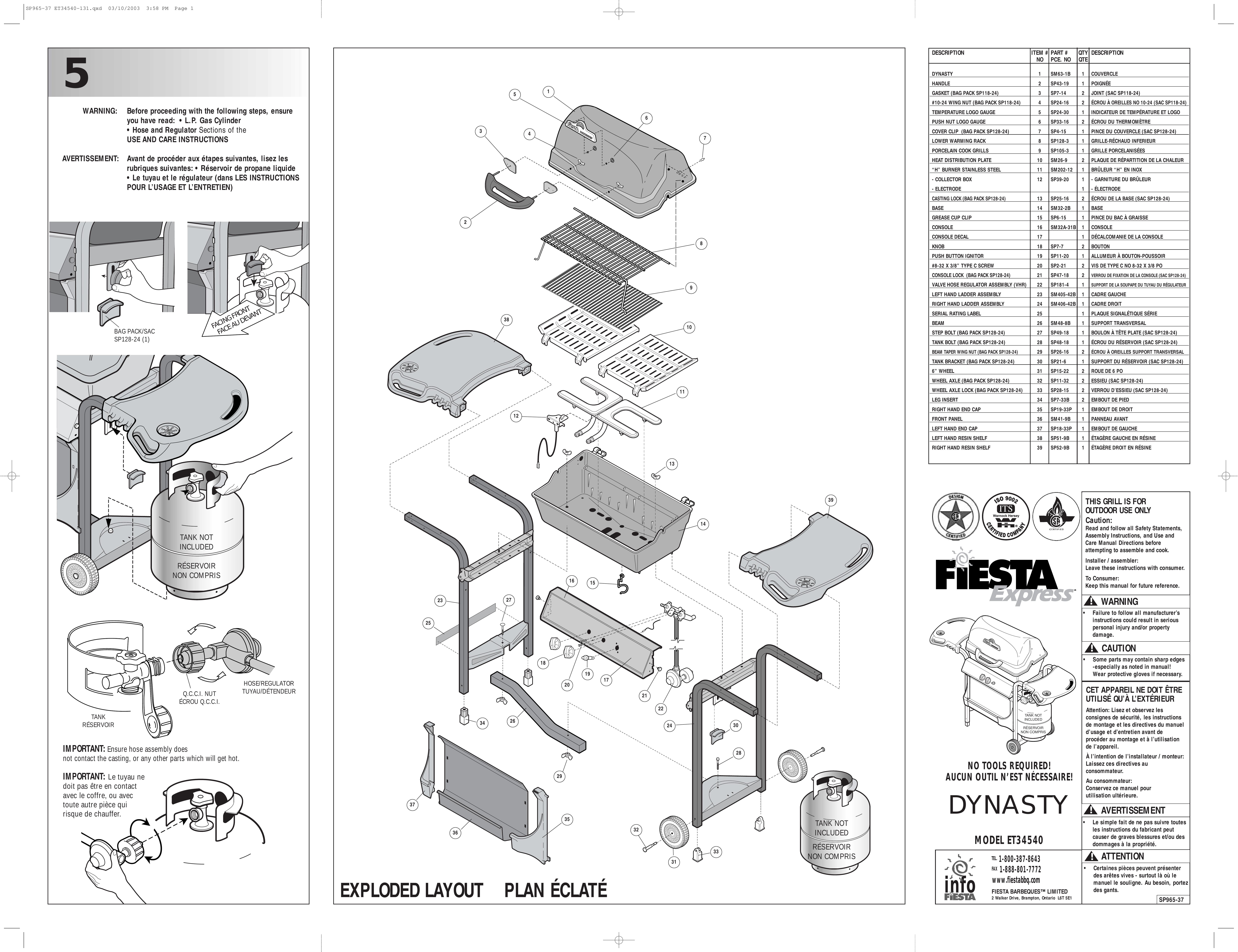 Fiesta ET34540 Gas Grill User Manual