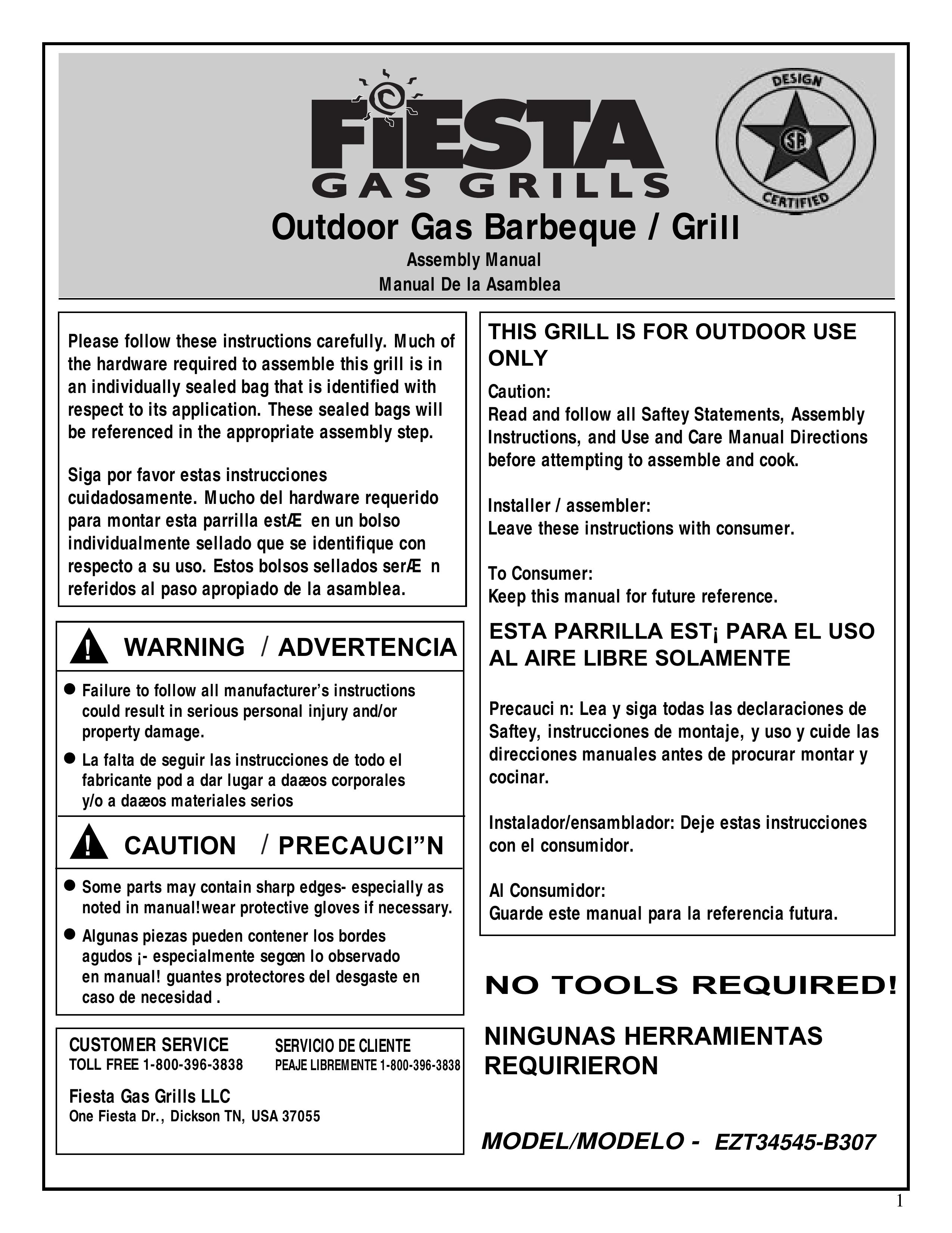 Fiesta EZT34545 B307 Gas Grill User Manual