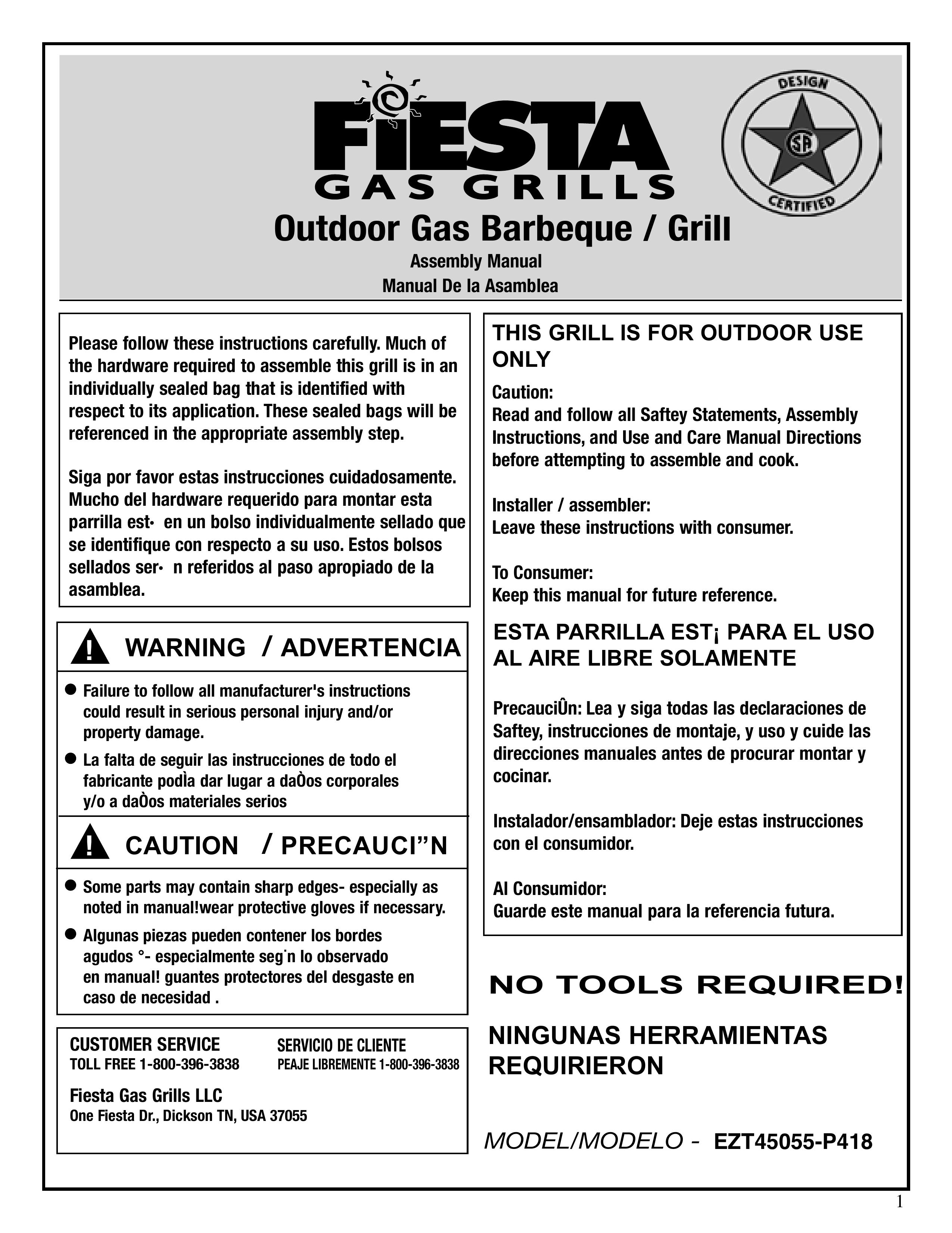 Fiesta EZT45055-P418 Gas Grill User Manual