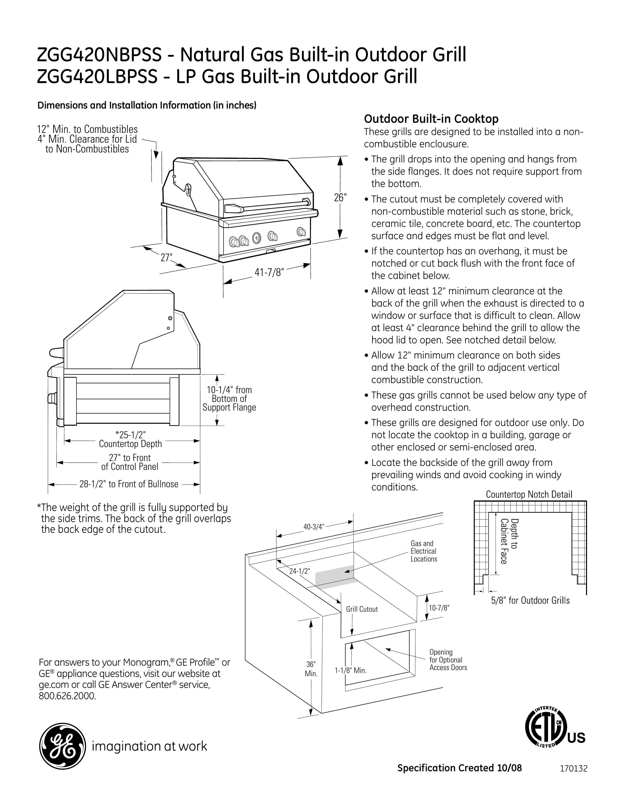 GE ZGG420LBPSS Gas Grill User Manual