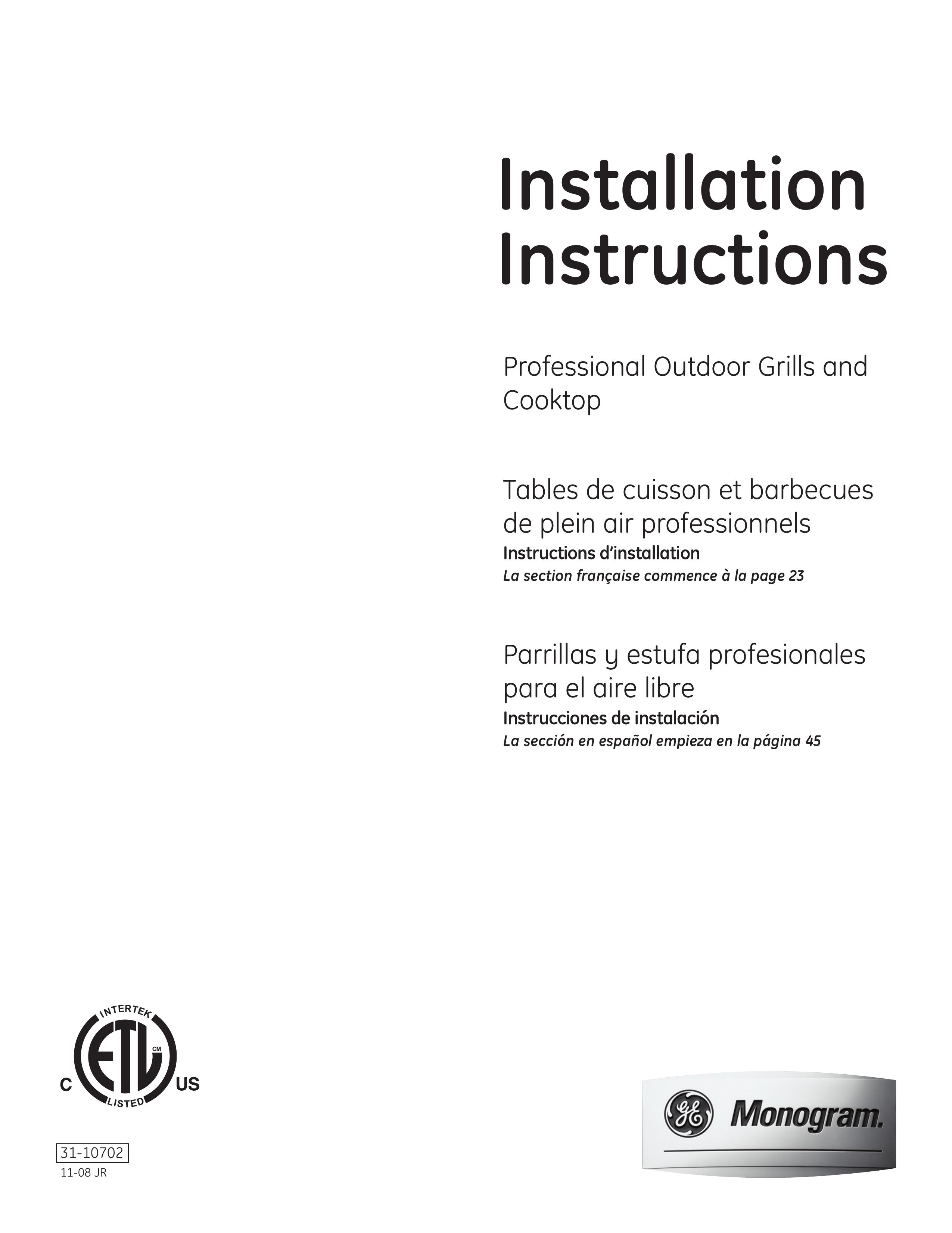 GE Monogram Professional Outdoor Grills and Cooktop Gas Grill User Manual