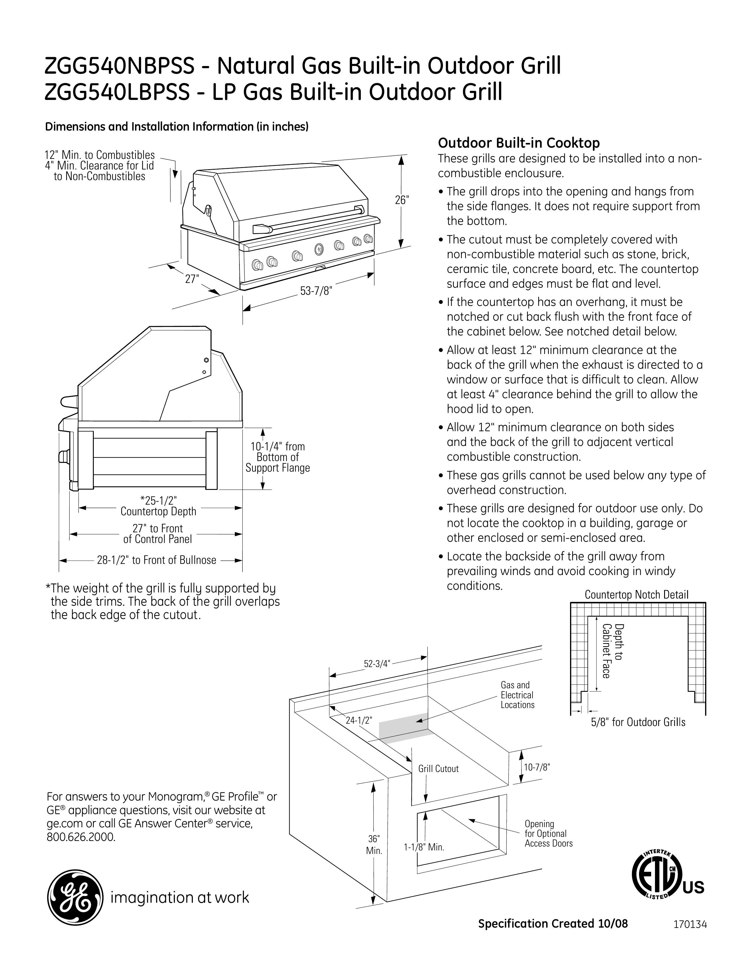 GE Monogram ZGG540LBPSS Gas Grill User Manual