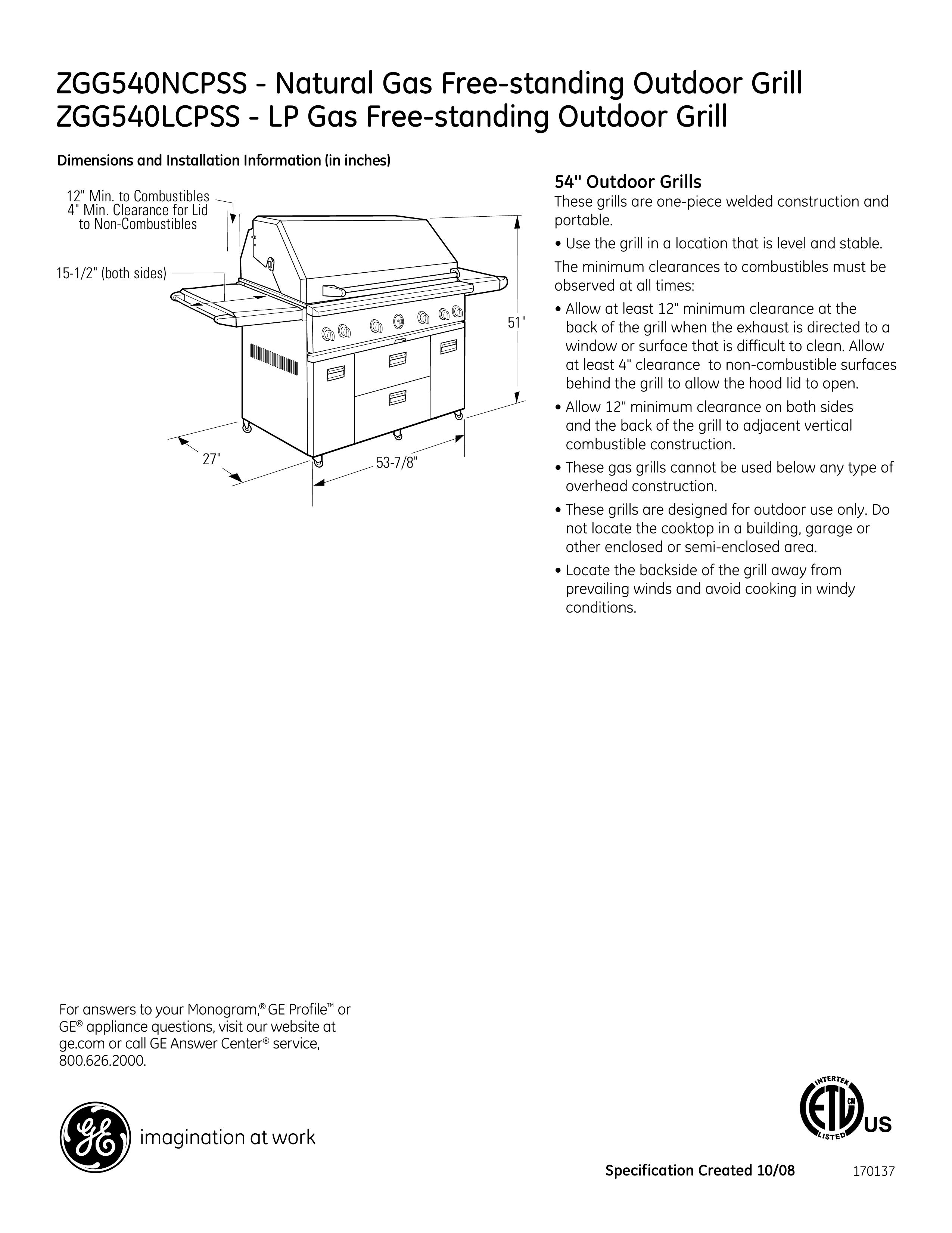 GE Monogram ZGG540NCPSS Gas Grill User Manual