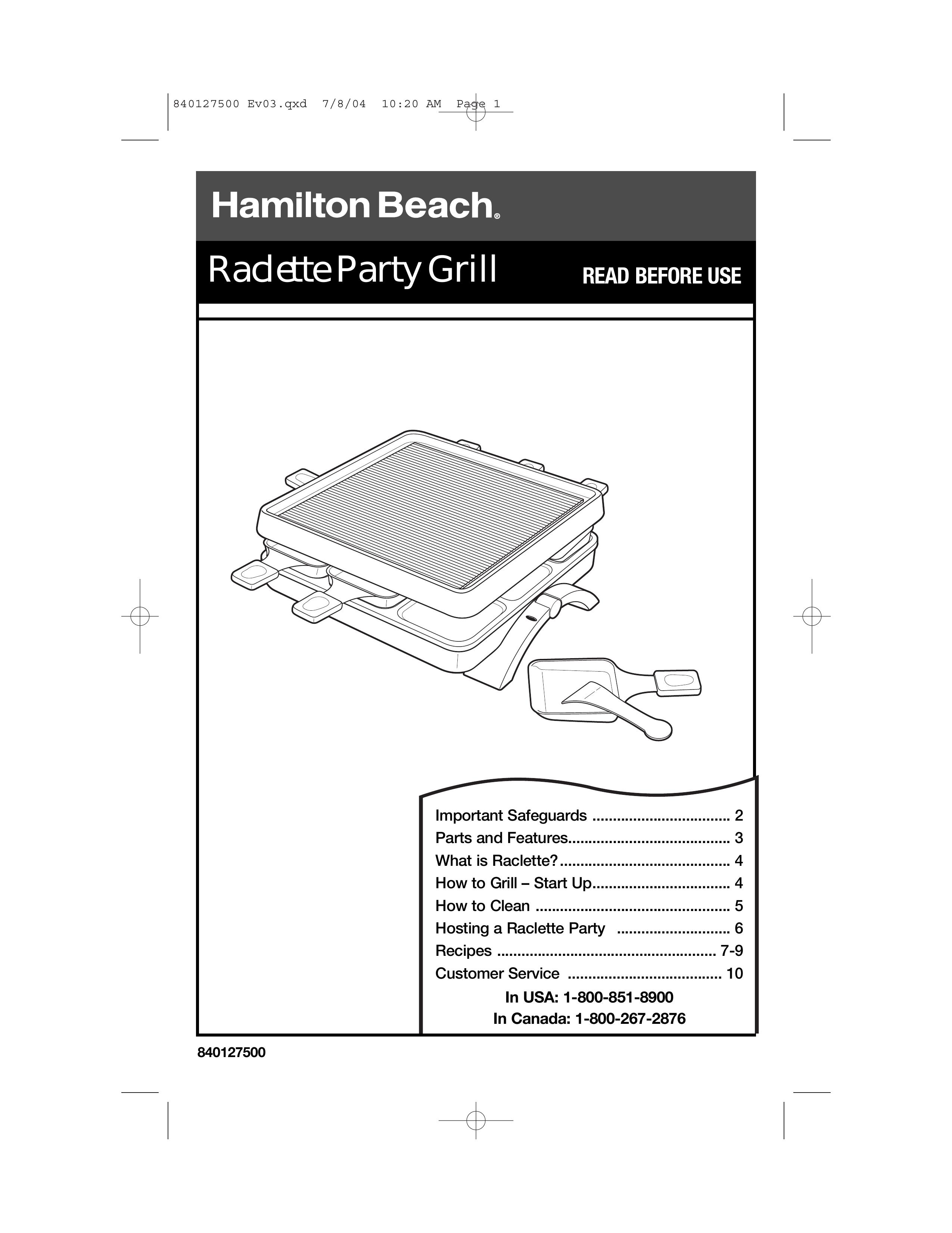 Hamilton Beach 31602 Gas Grill User Manual