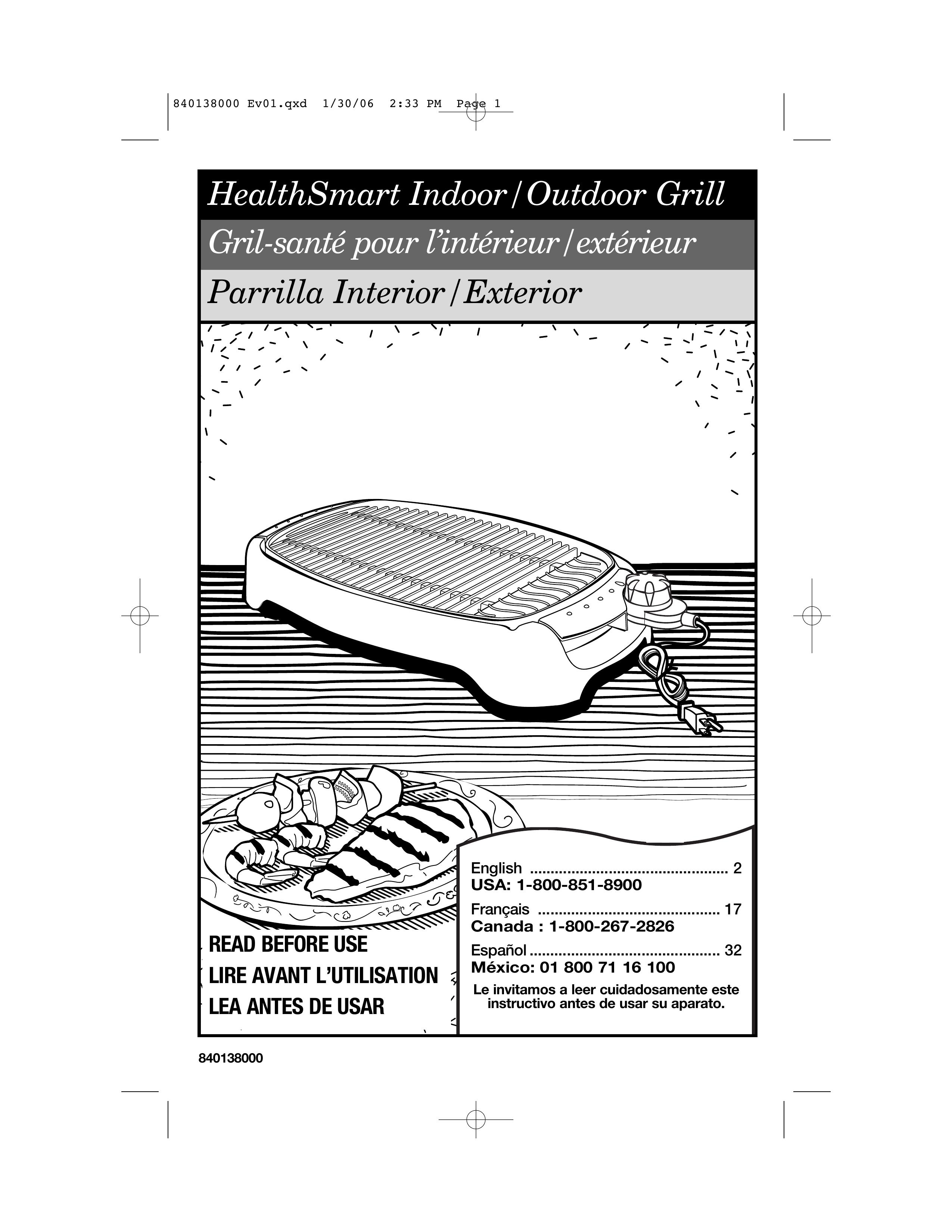 Hamilton Beach Indoor/Outdoor Grill Gas Grill User Manual