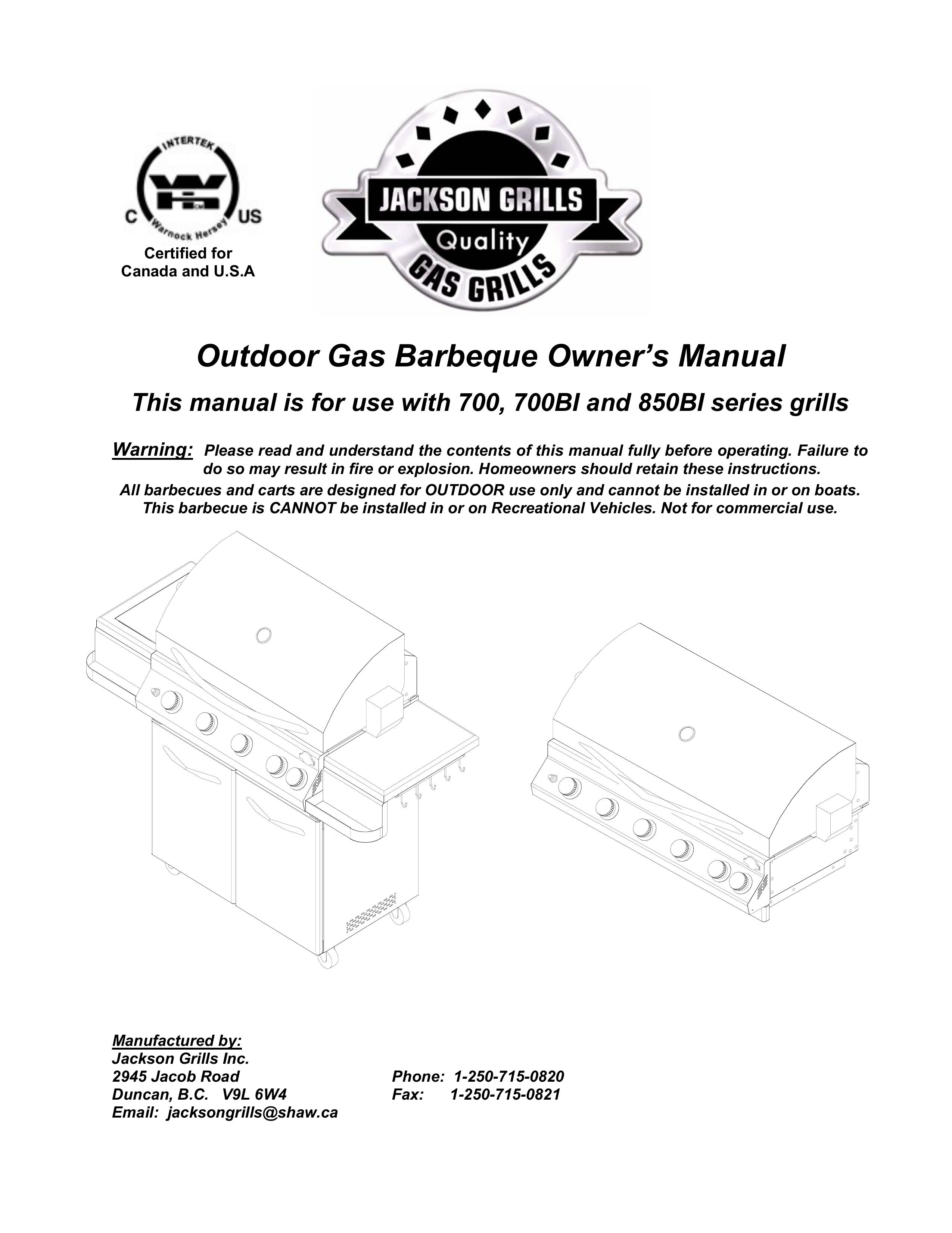Jackson 850BI Series Gas Grill User Manual