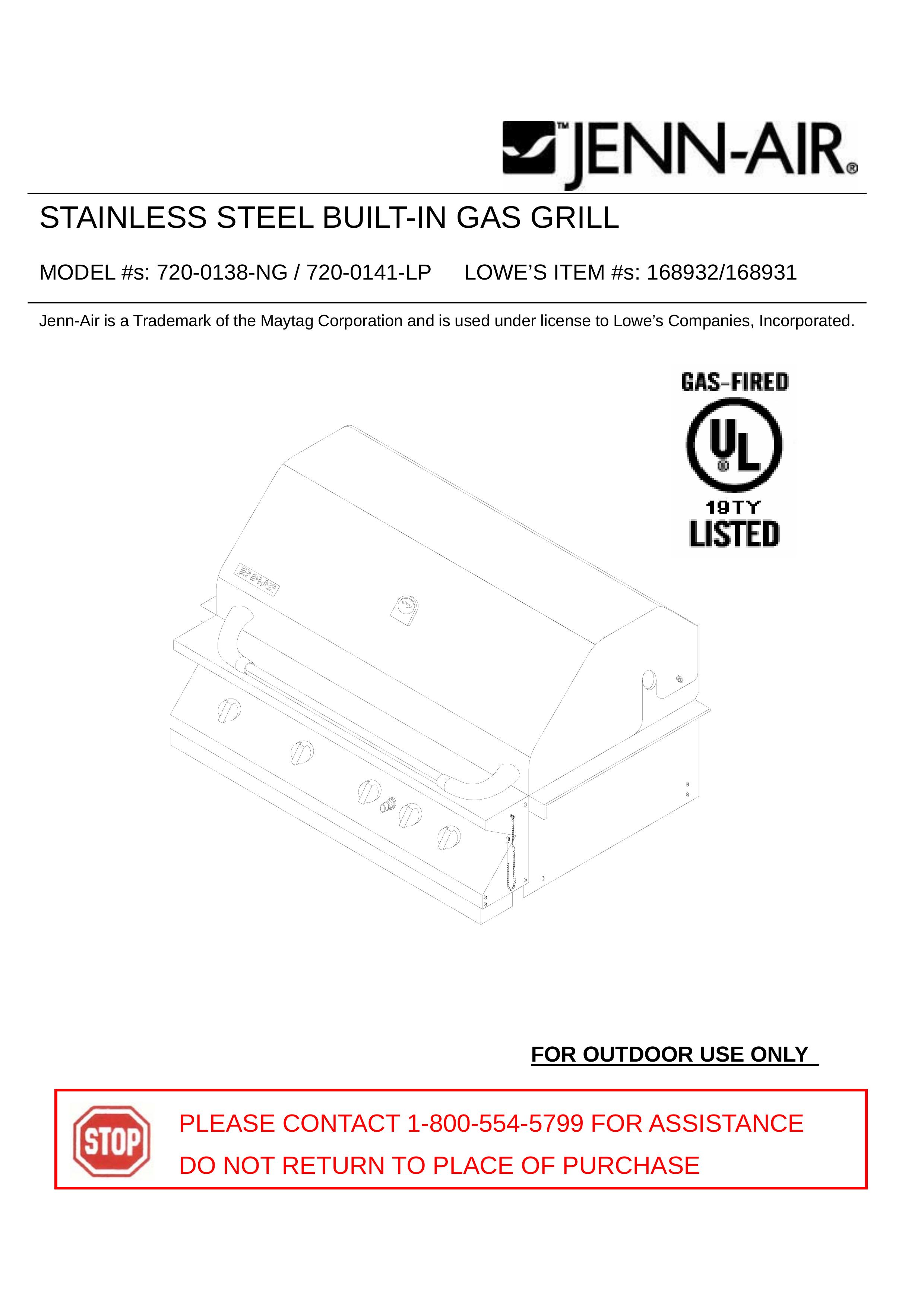 Jenn-Air 720-0141-LP Gas Grill User Manual