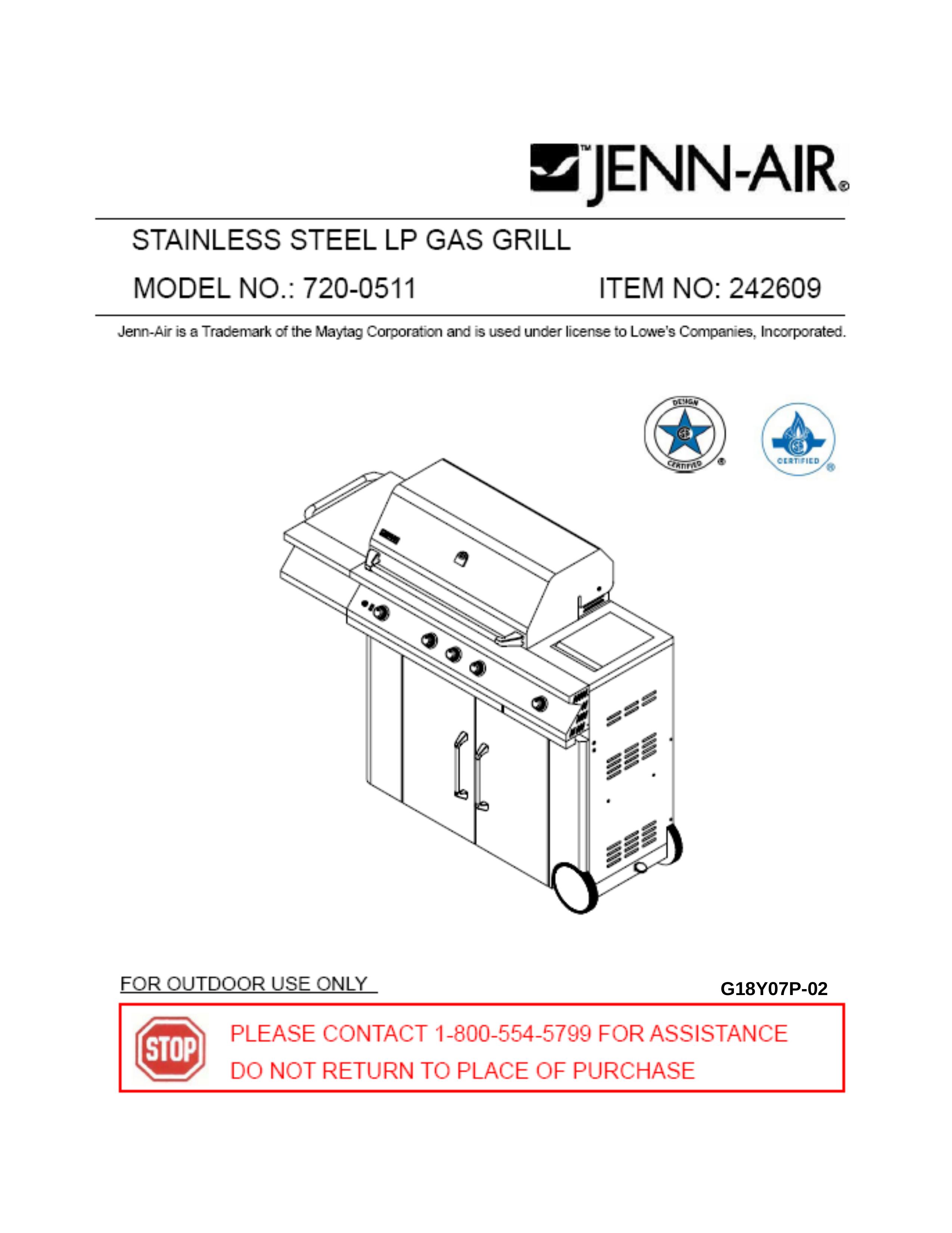 Jenn-Air 720-0511 Gas Grill User Manual