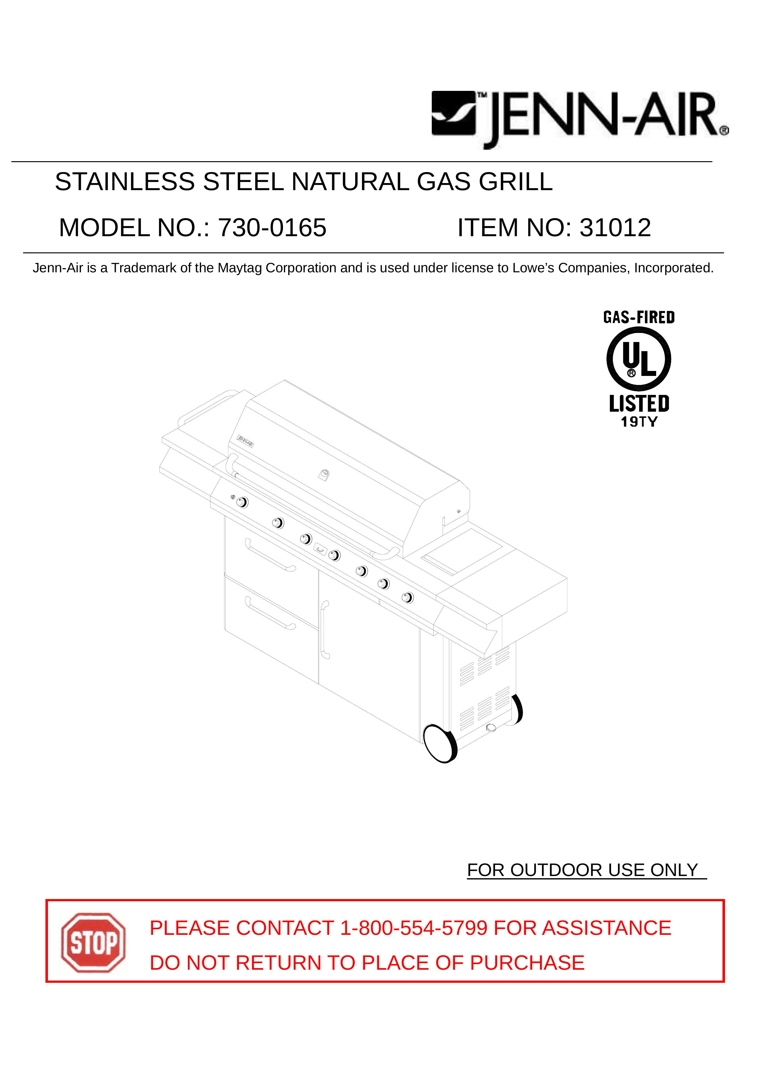 Jenn-Air 730-0165 Gas Grill User Manual