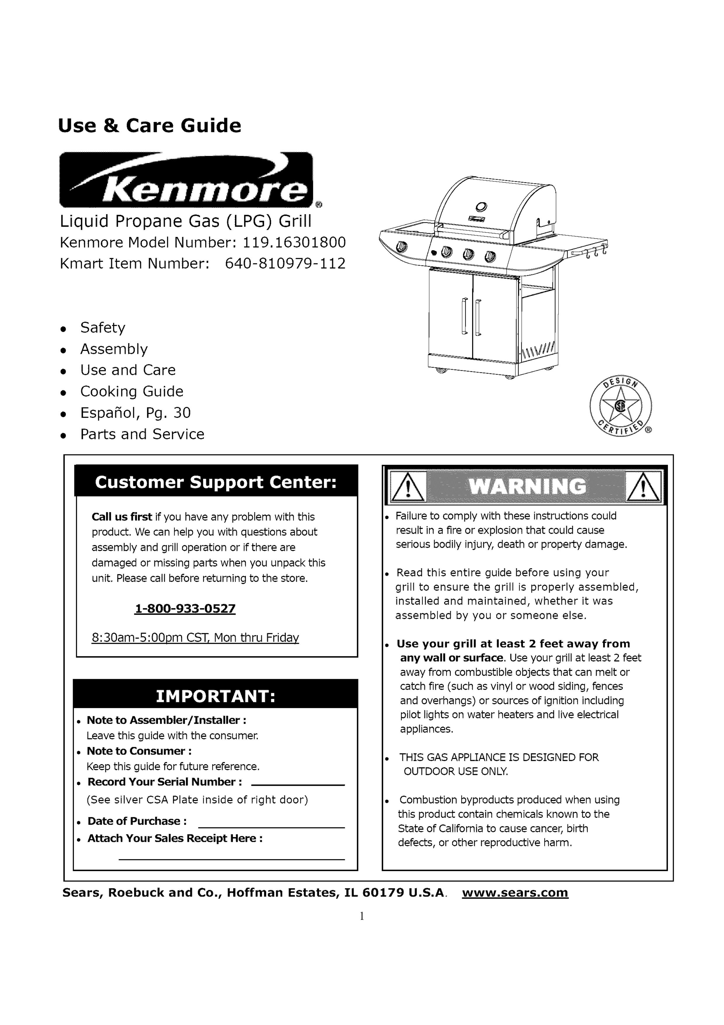 Kenmore 119.163018 Gas Grill User Manual