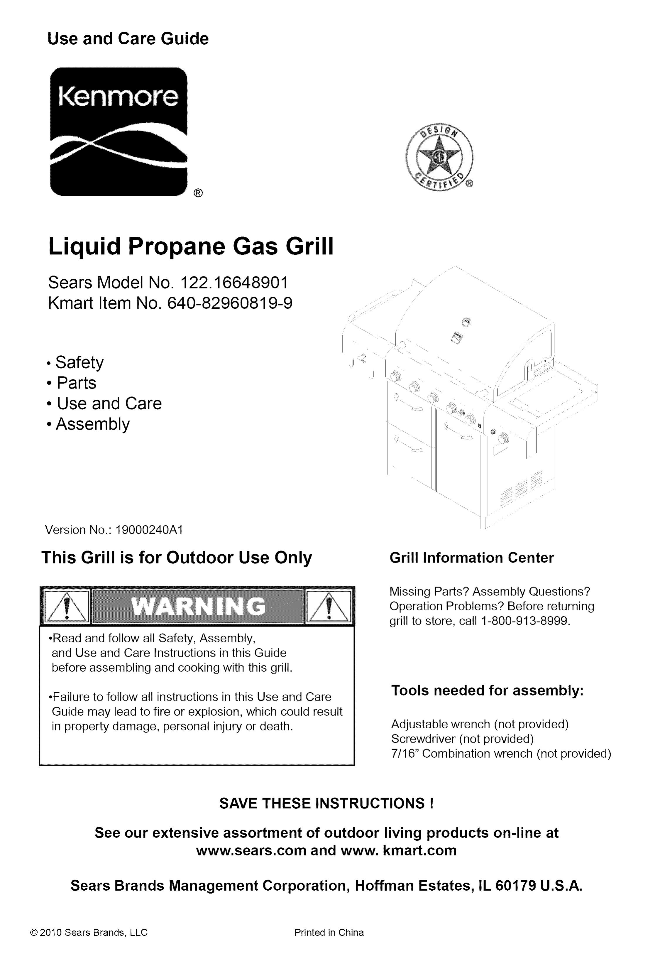 Kenmore 122.166489 Gas Grill User Manual