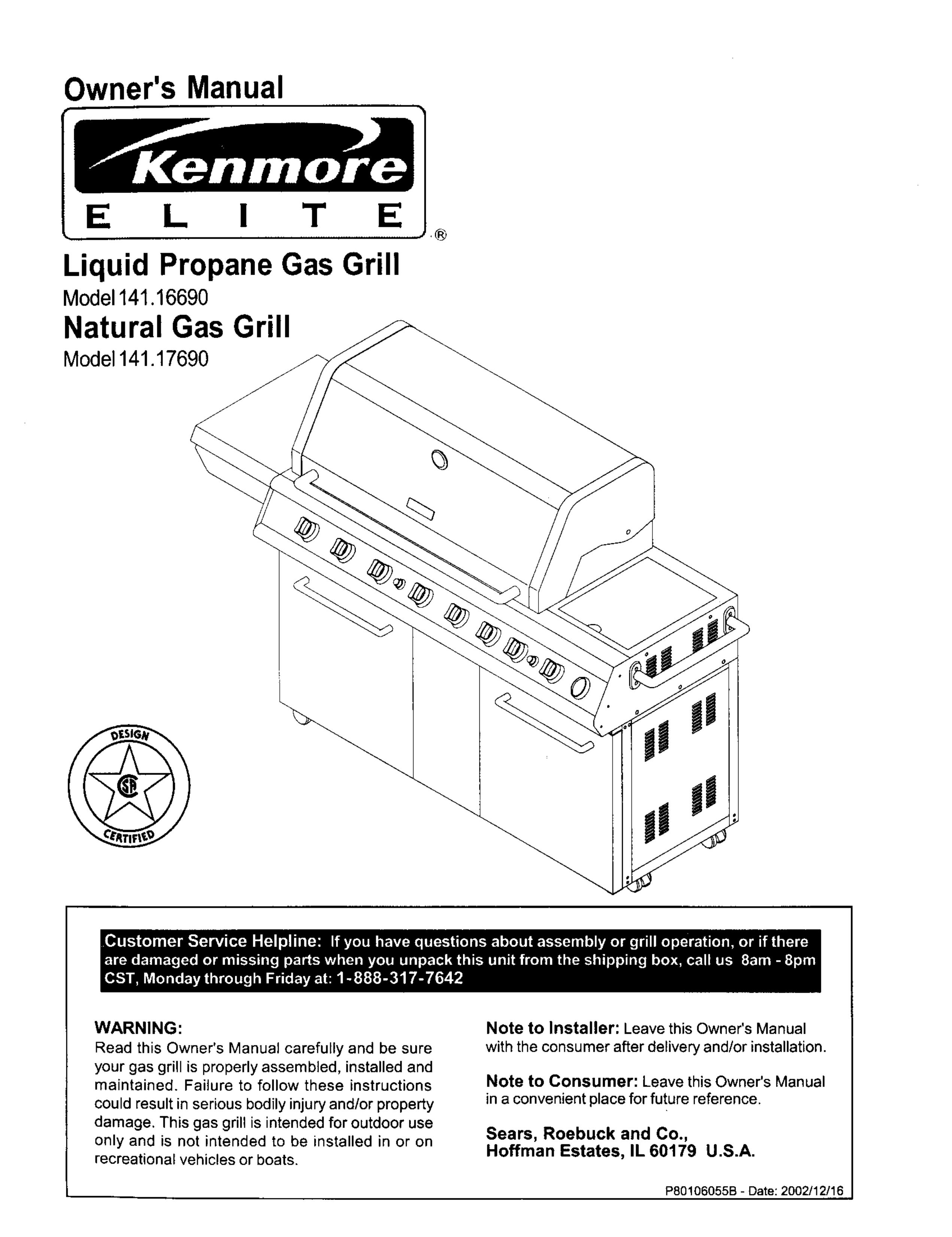 Kenmore 141 17690 Gas Grill User Manual
