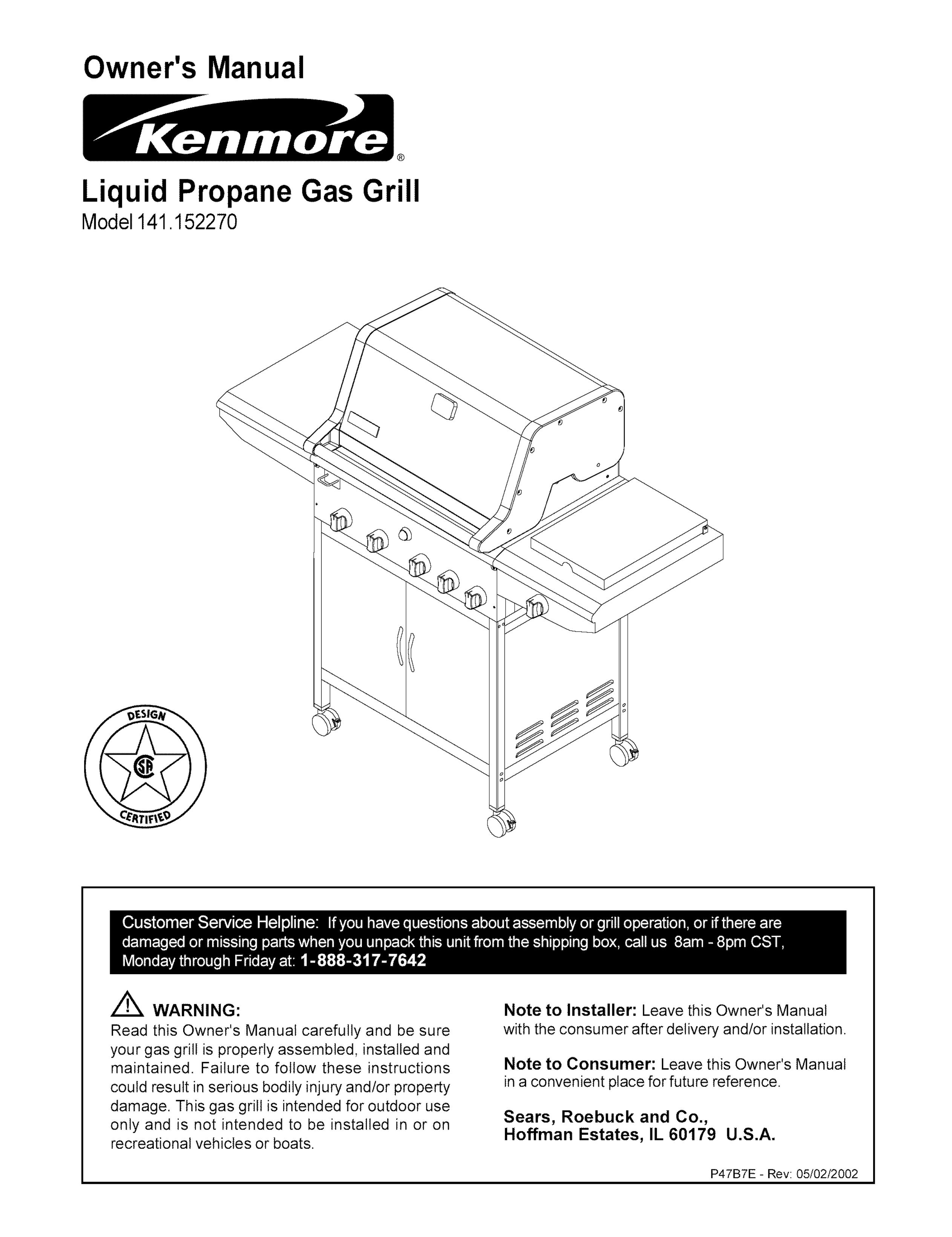 Kenmore 141.15227 Gas Grill User Manual