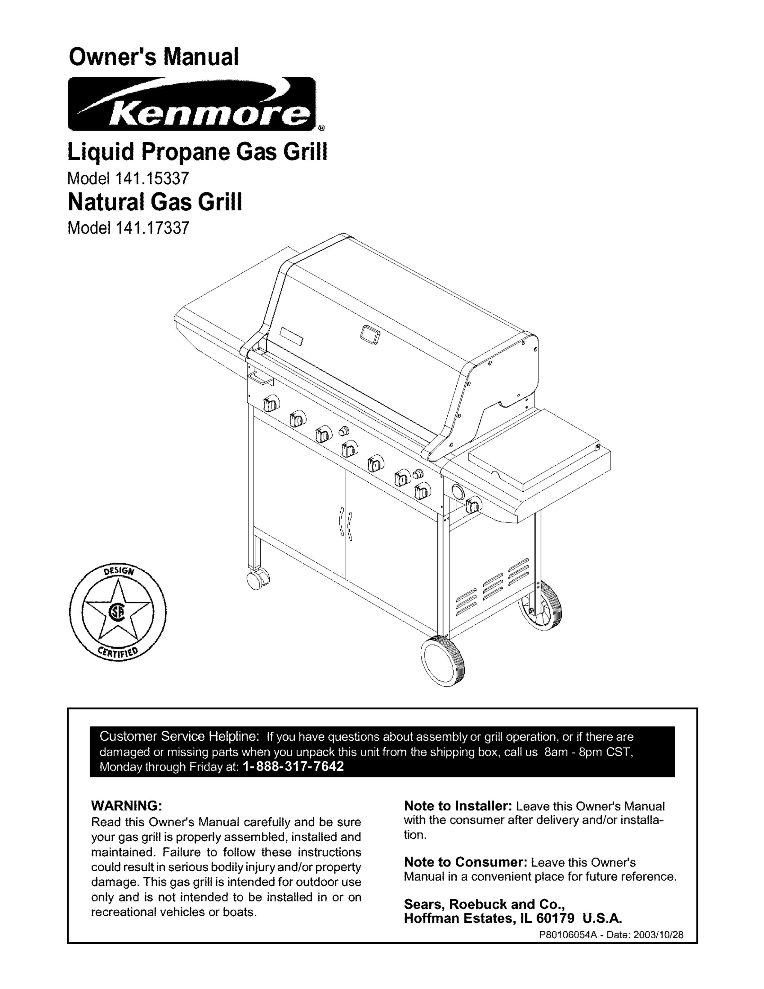 Kenmore 141.15337 Gas Grill User Manual