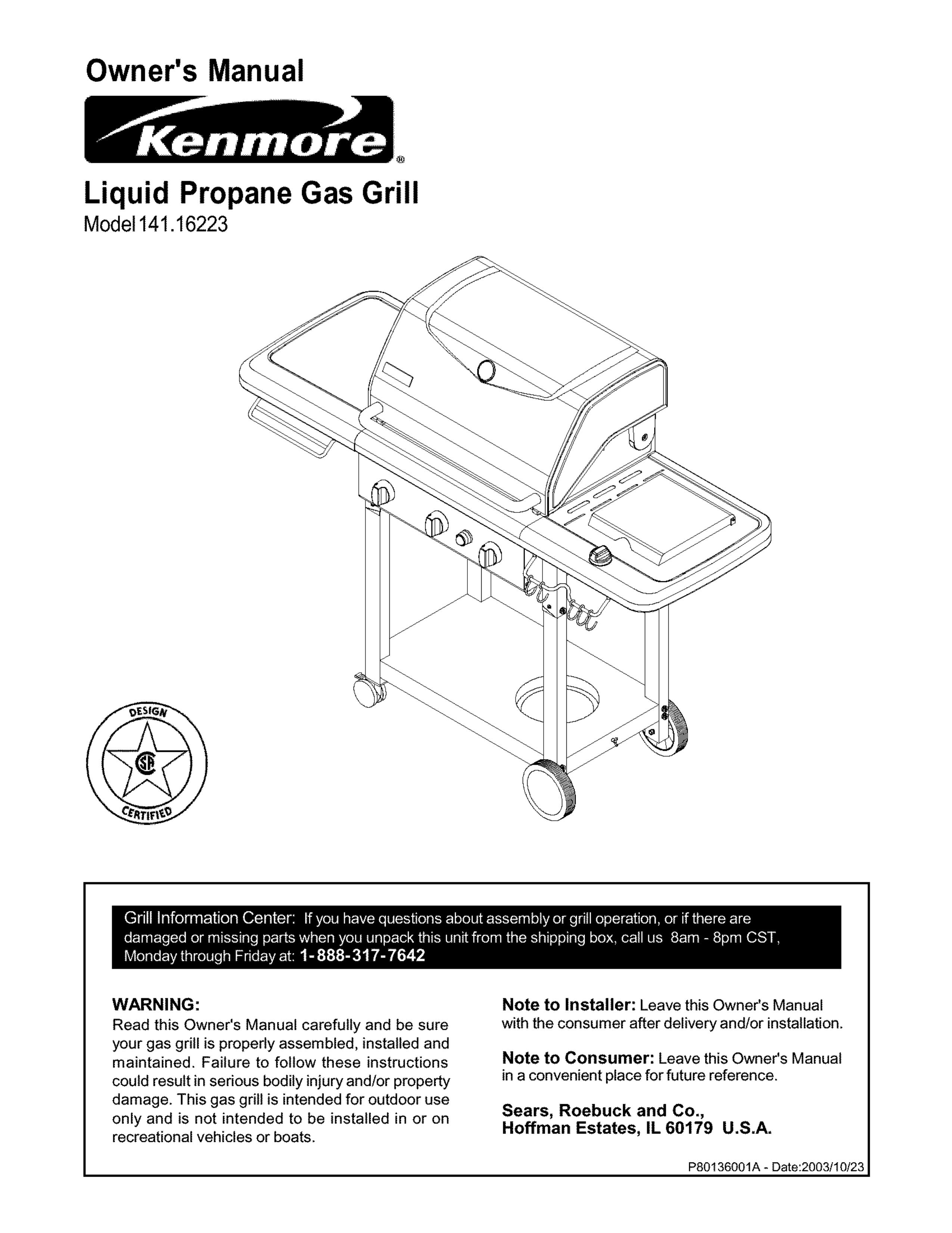 Kenmore 141.16223 Gas Grill User Manual