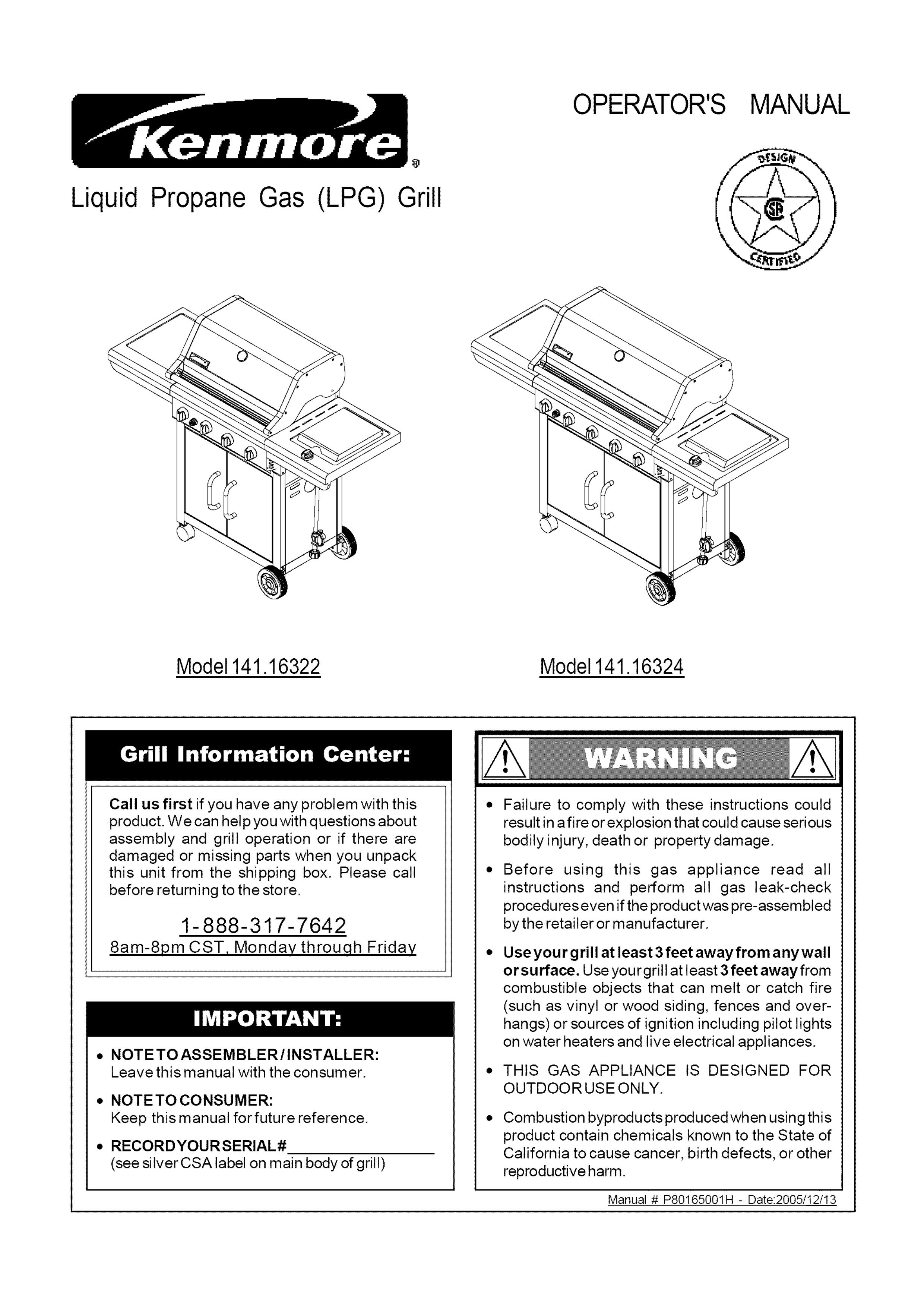 Kenmore 141.16324 Gas Grill User Manual
