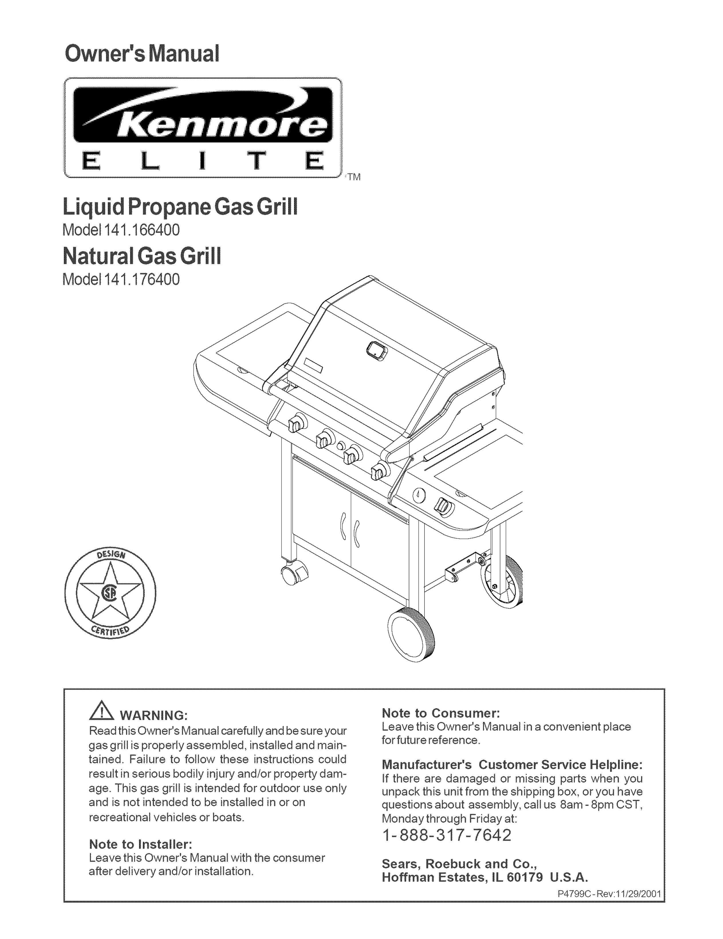 Kenmore 141.1664 Gas Grill User Manual