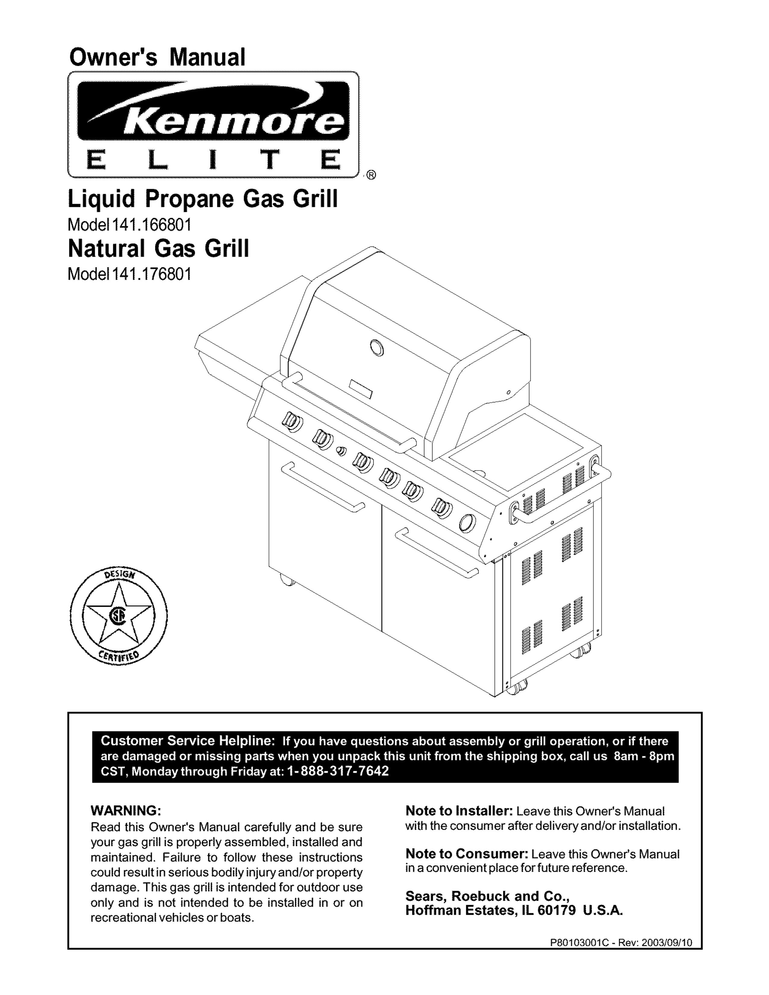 Kenmore 141.166801 Gas Grill User Manual