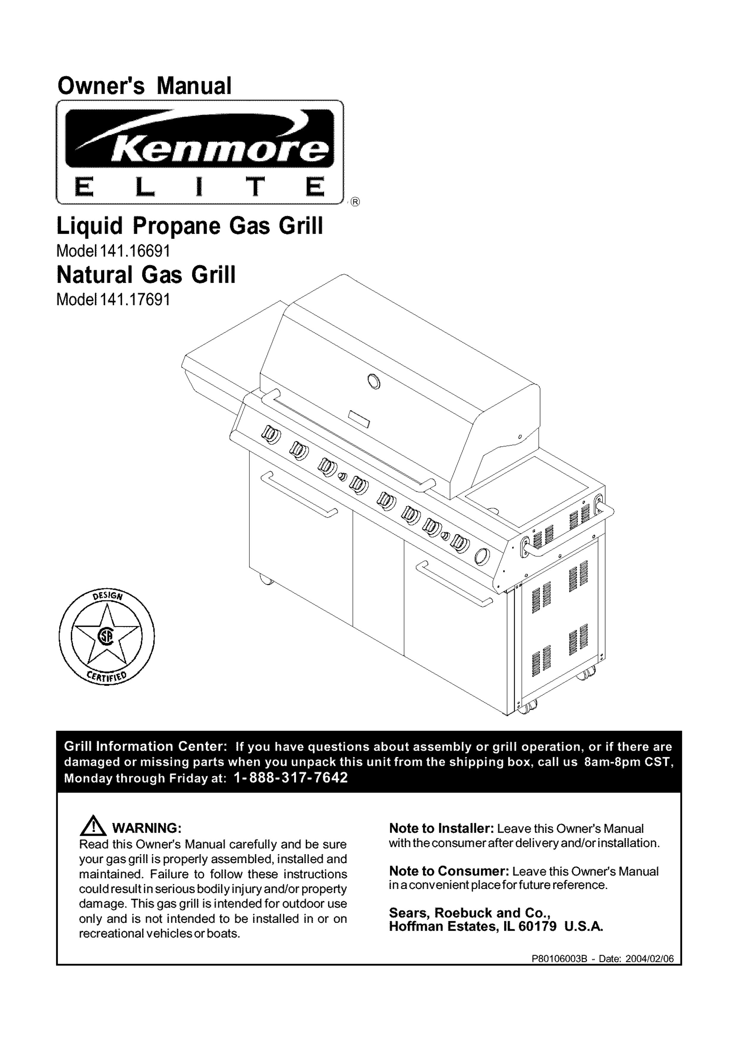 Kenmore 141.16691 Gas Grill User Manual