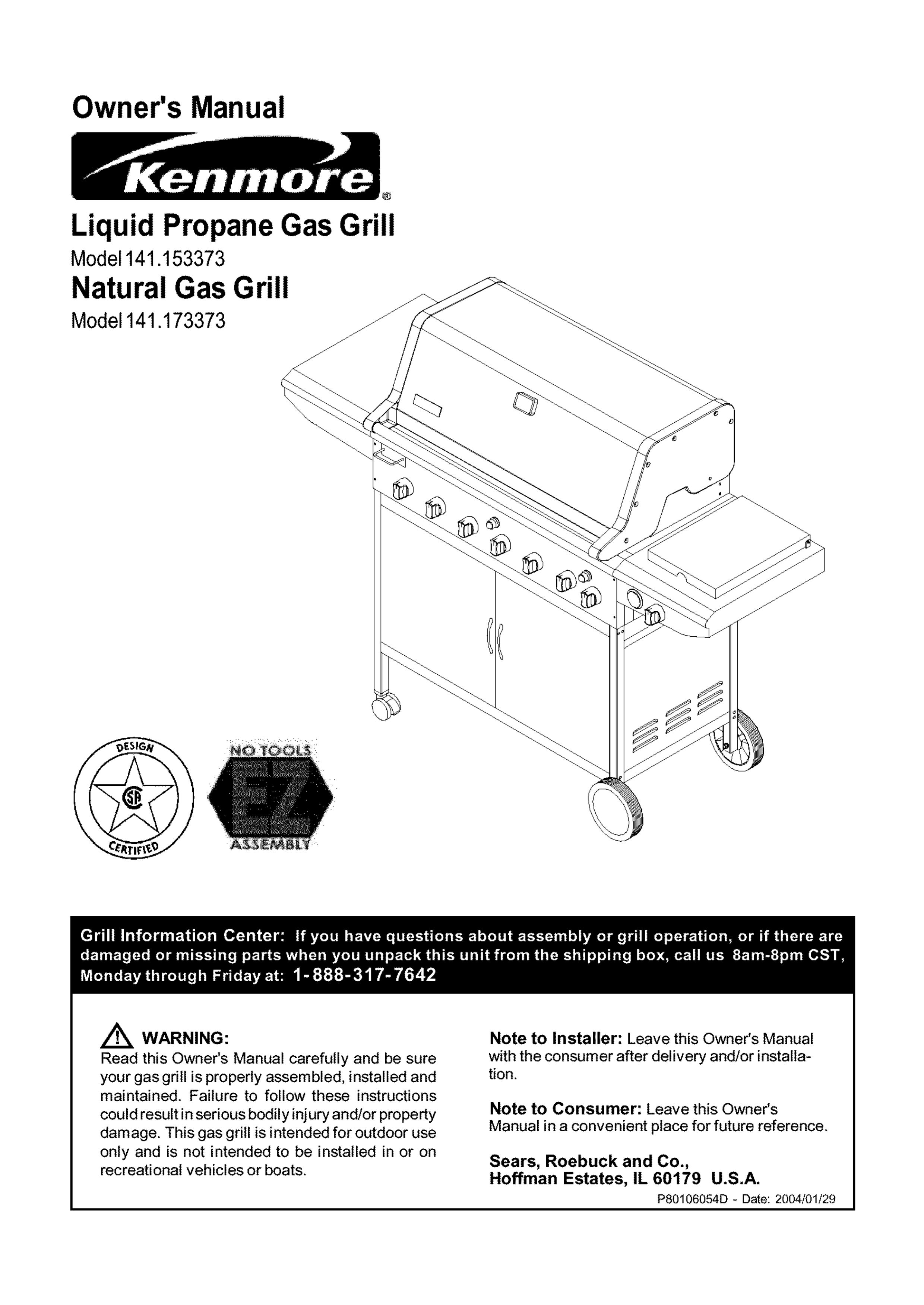 Kenmore 141.173373 Gas Grill User Manual