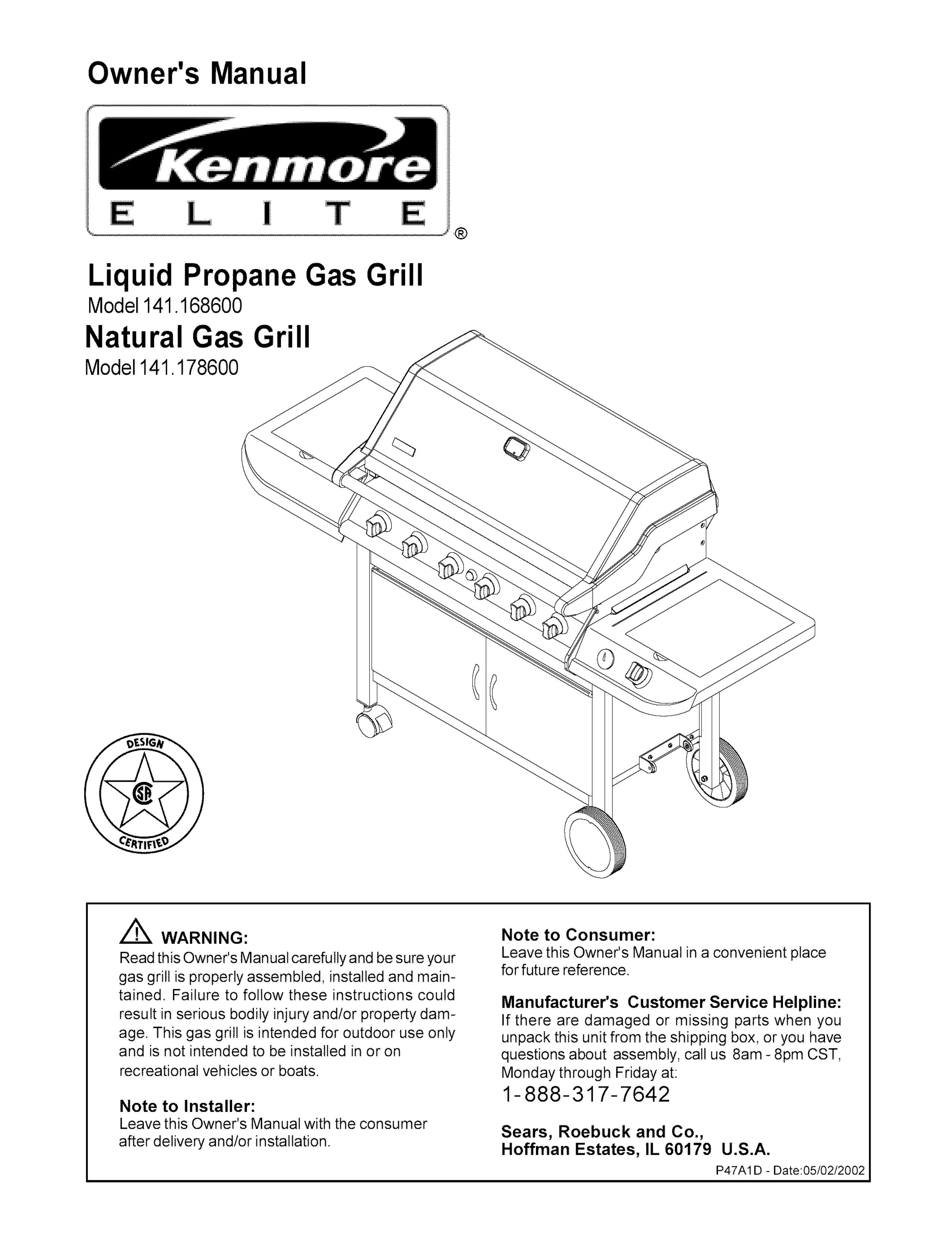 Kenmore 141.1786 Gas Grill User Manual