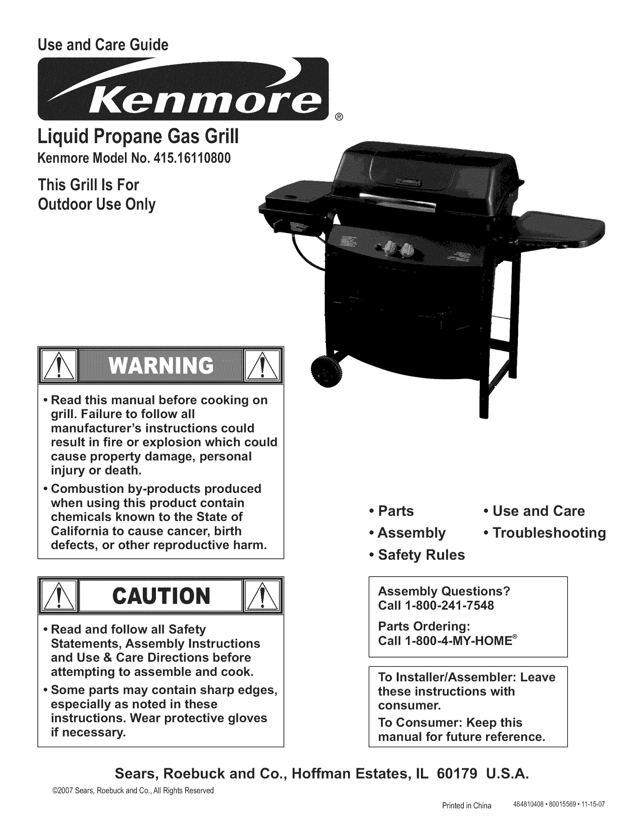 Kenmore 415.161108 Gas Grill User Manual