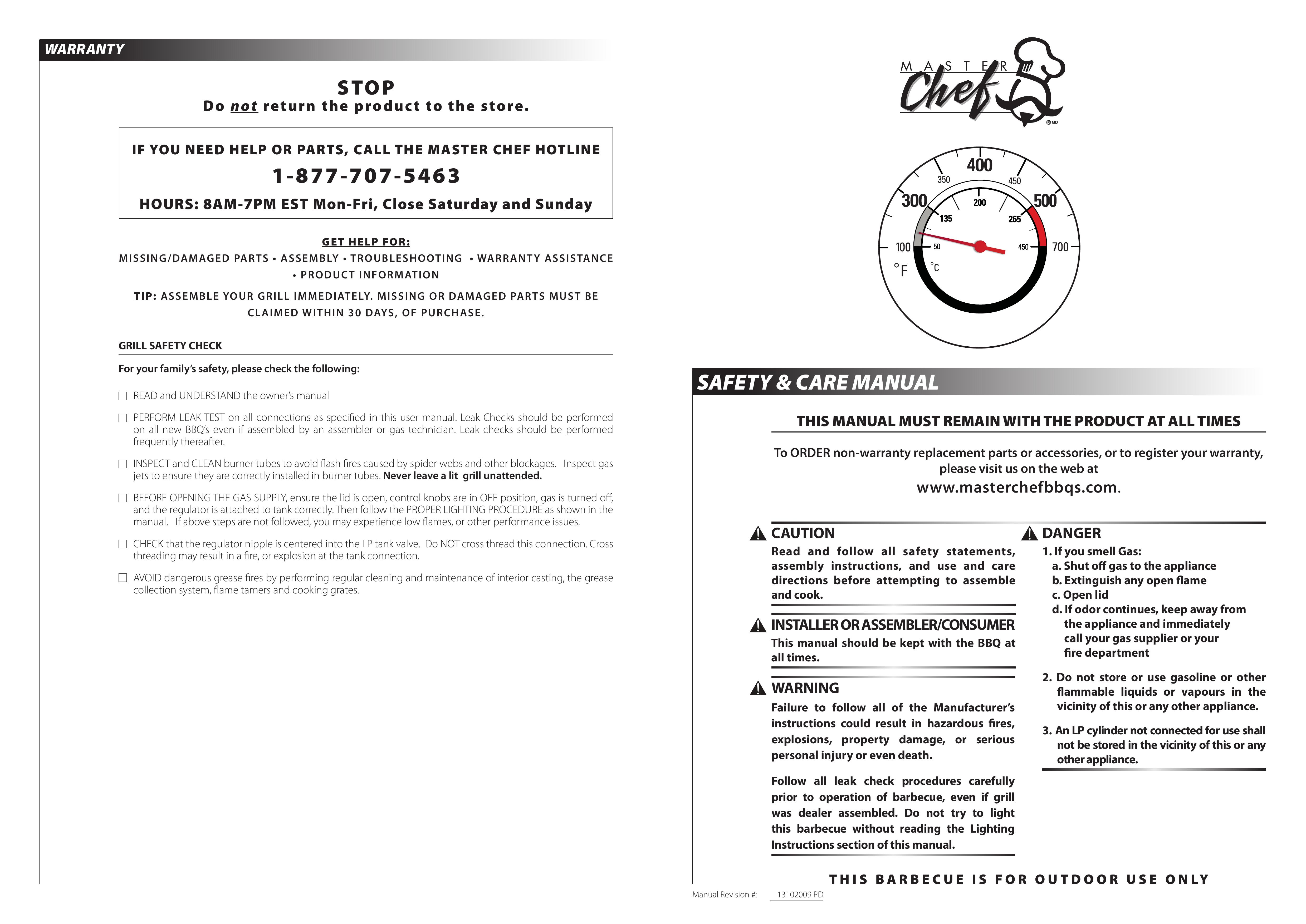 Master Chef T405 Gas Grill User Manual