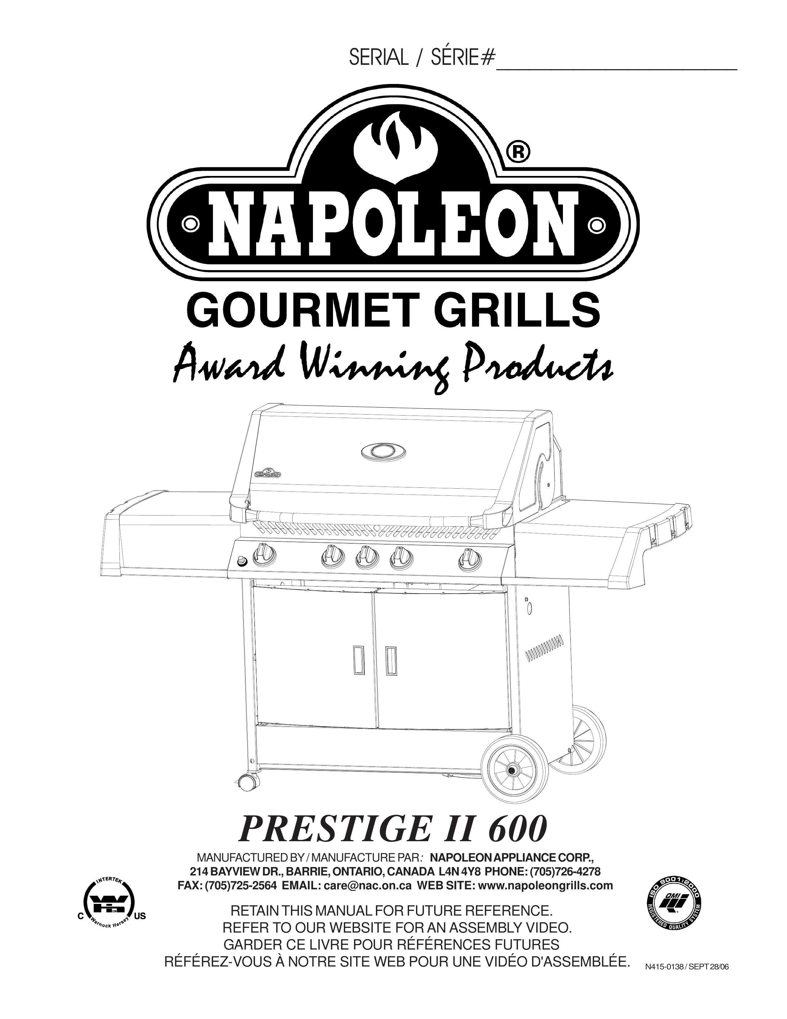 Napoleon Grills 600 Gas Grill User Manual
