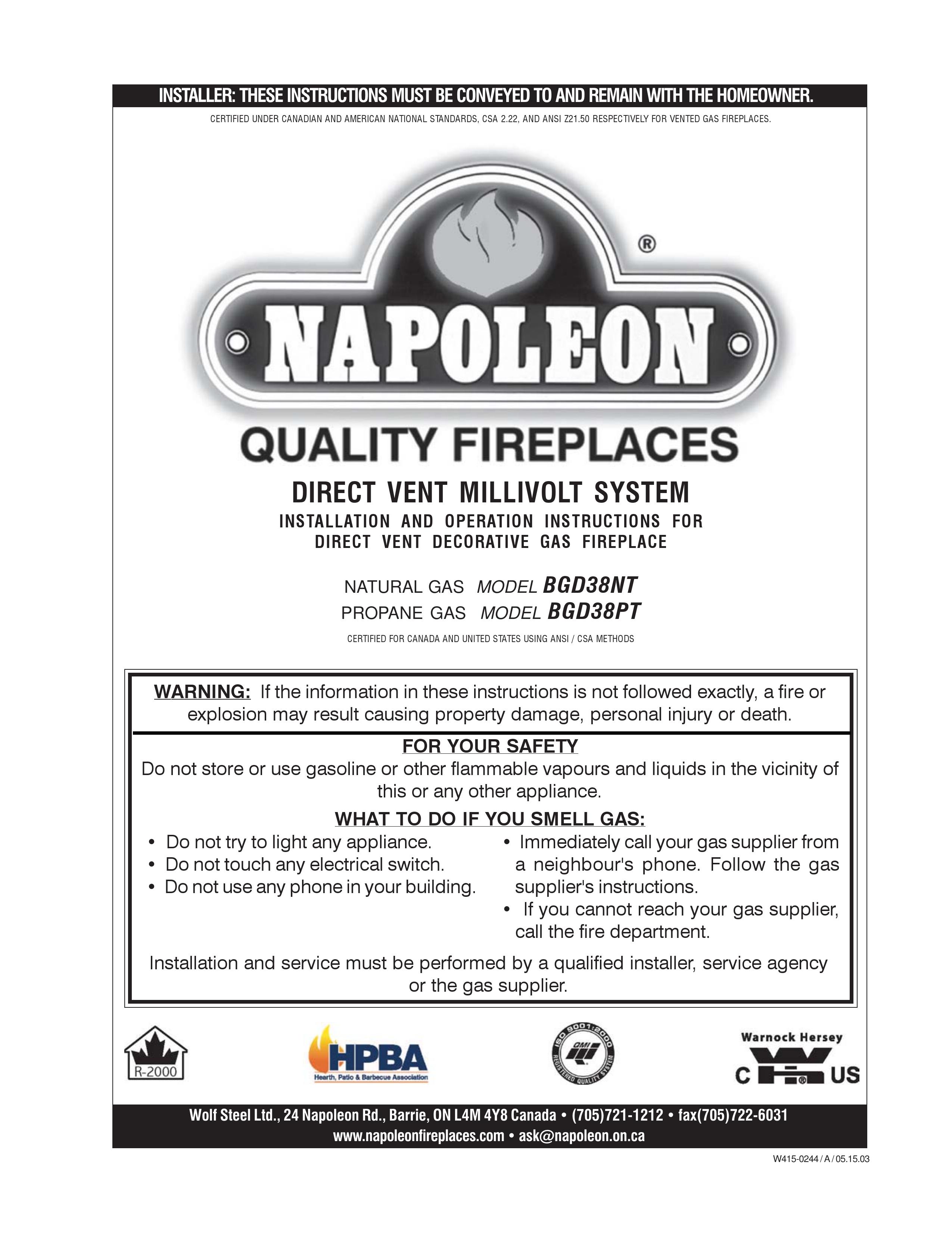 Napoleon Grills BGD38PT Gas Grill User Manual