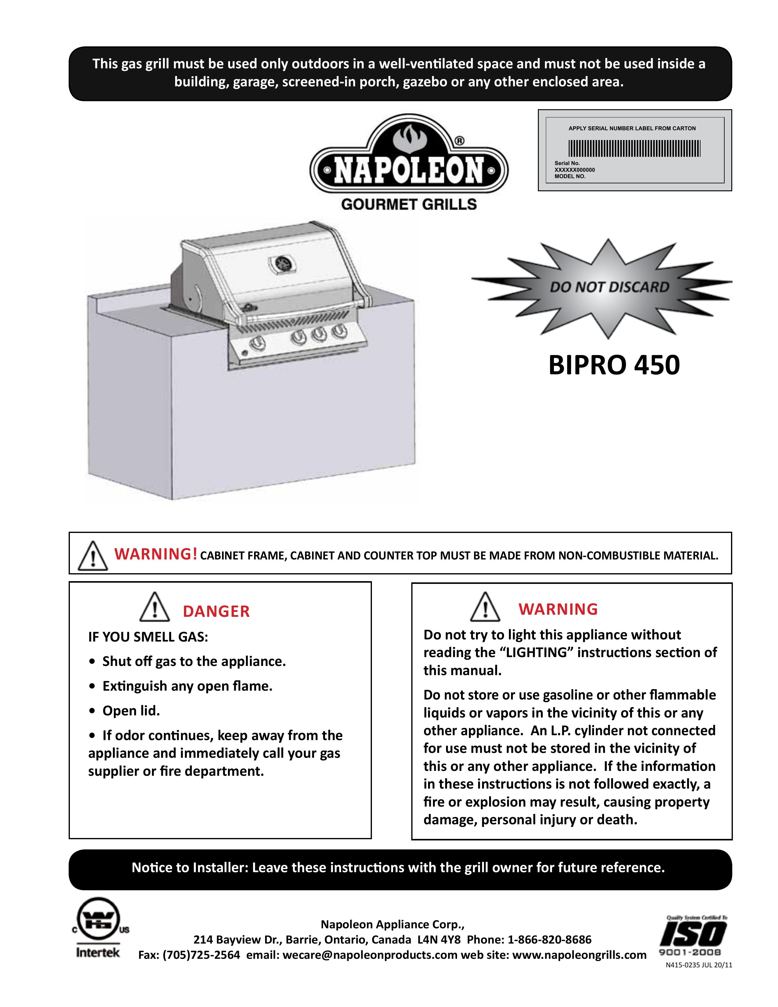 Napoleon Grills BIPRO 450 Gas Grill User Manual