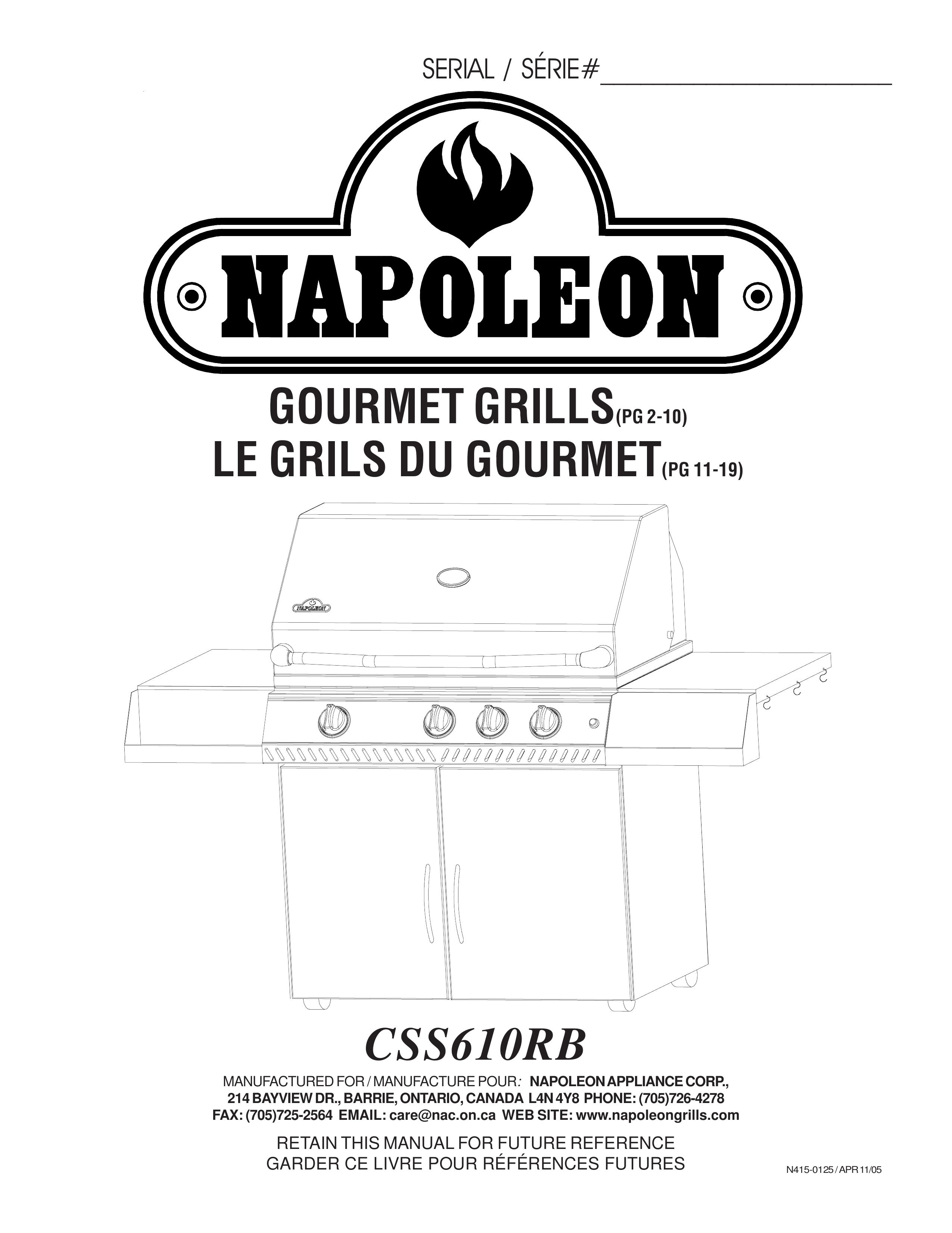 Napoleon Grills CSS610RB Gas Grill User Manual