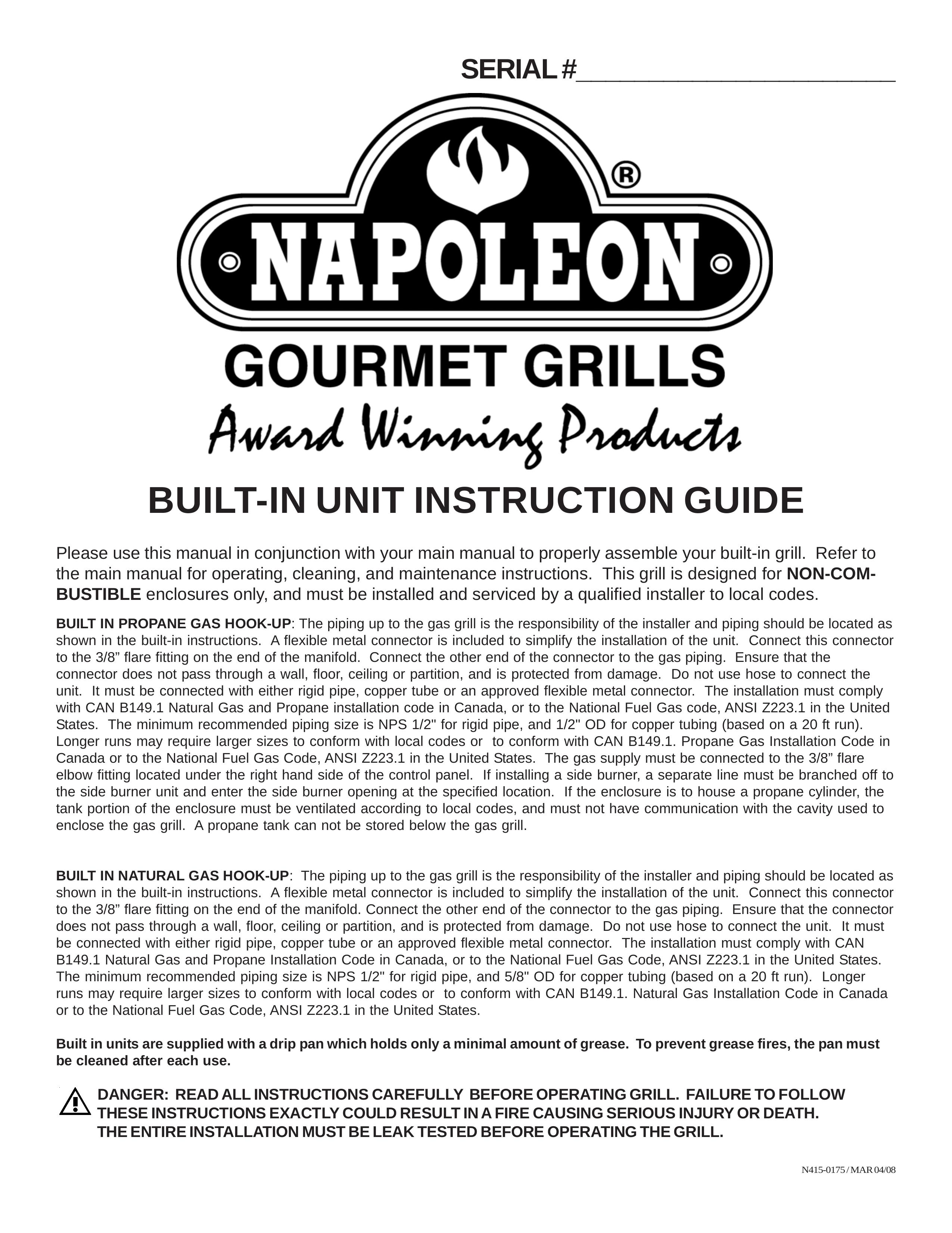 Napoleon Grills Gourmet Grill Gas Grill User Manual