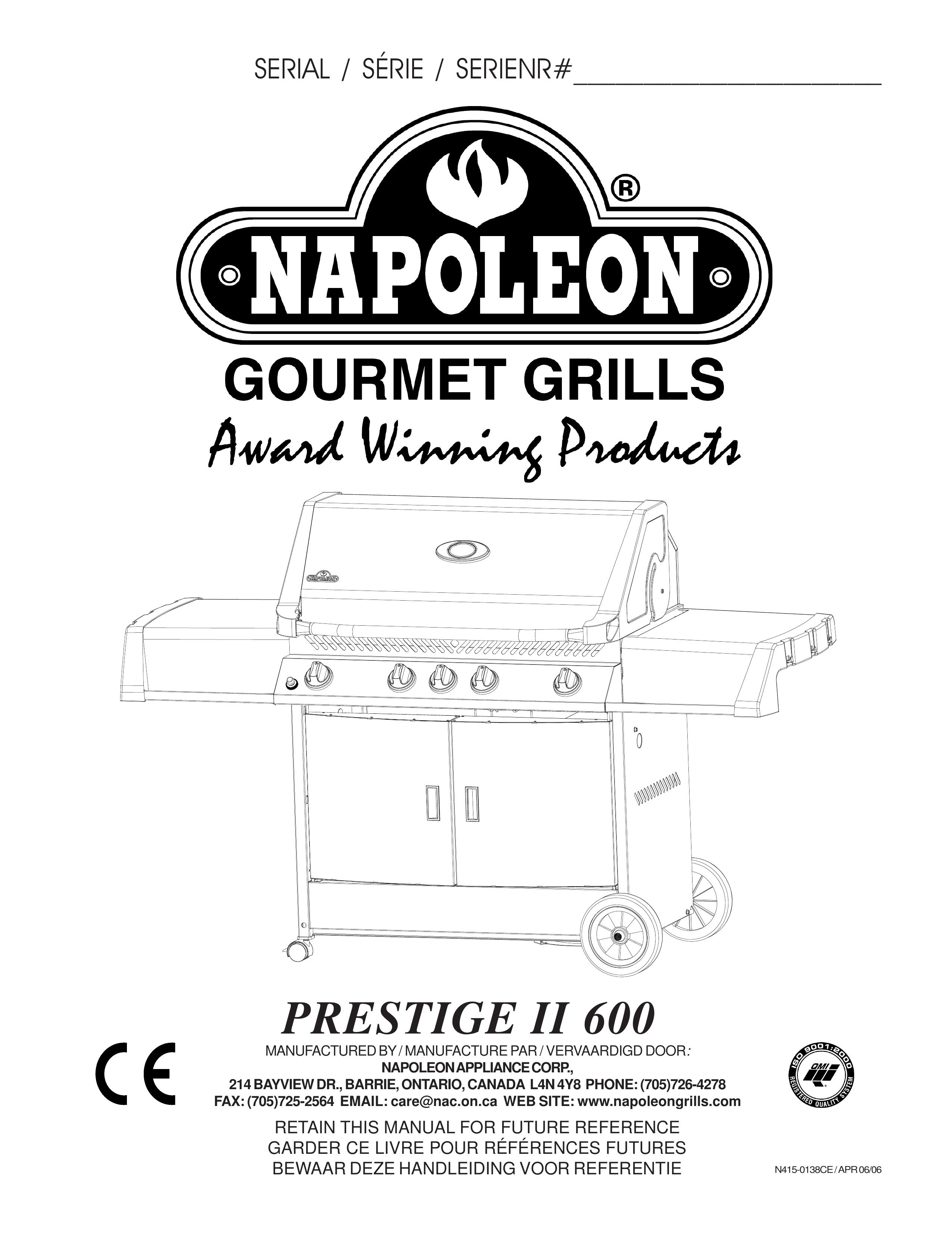 Napoleon Grills II 600 Gas Grill User Manual