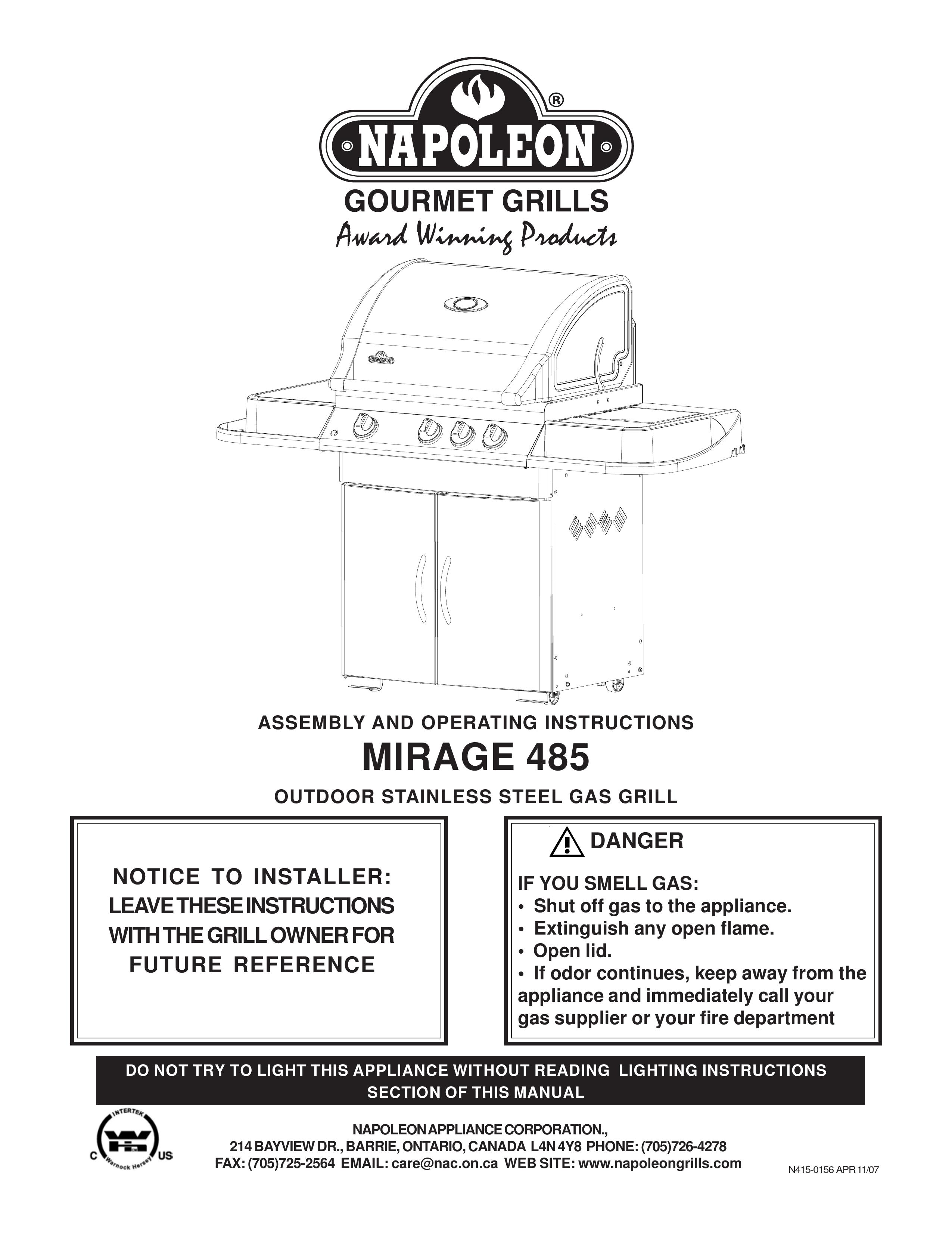 Napoleon Grills MIRAGE 485 Gas Grill User Manual