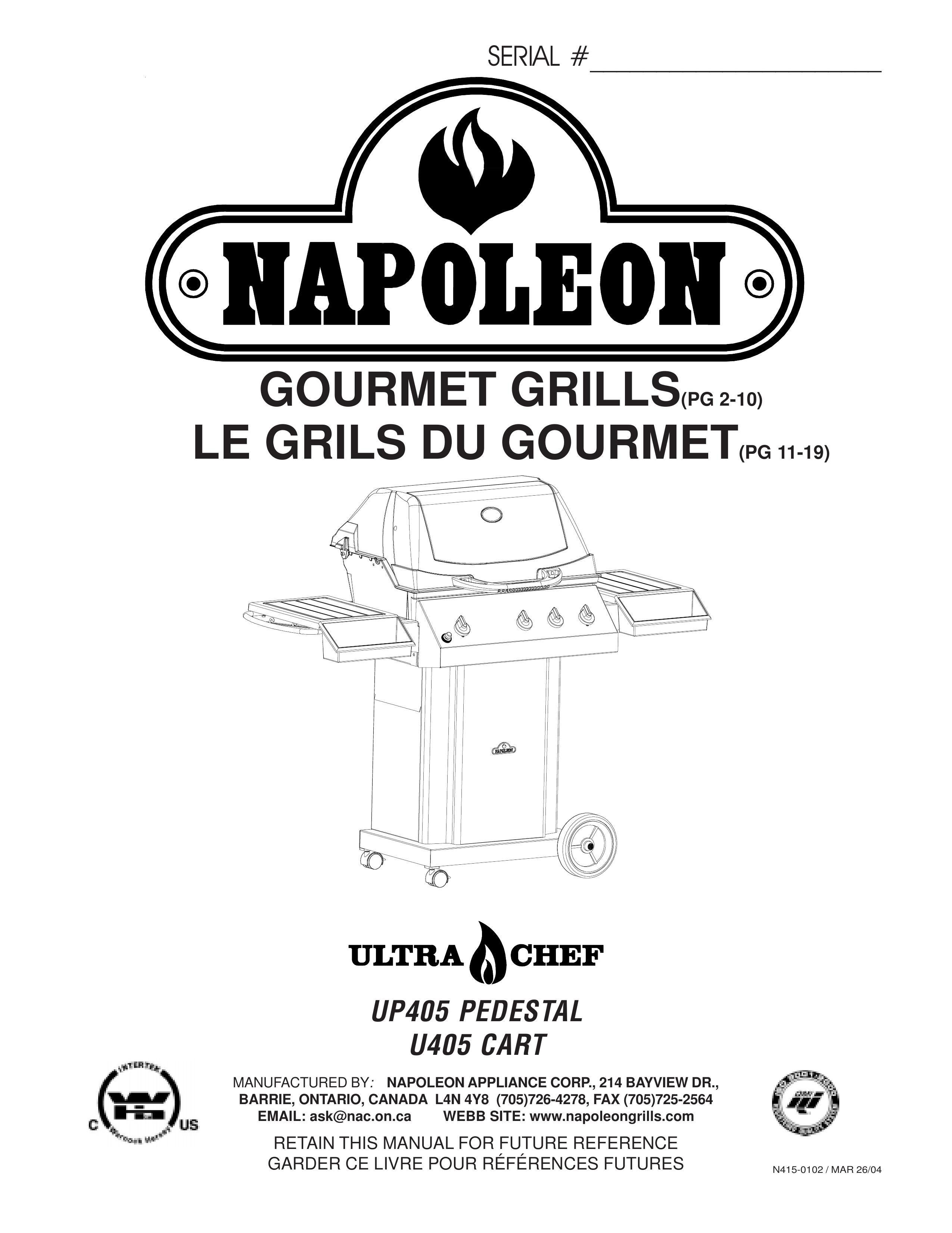 Napoleon Grills P405 PEDESTAL Gas Grill User Manual